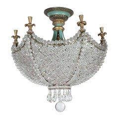 Neoclassical Crystal Beaded "Swag" Flush Mount Fixture