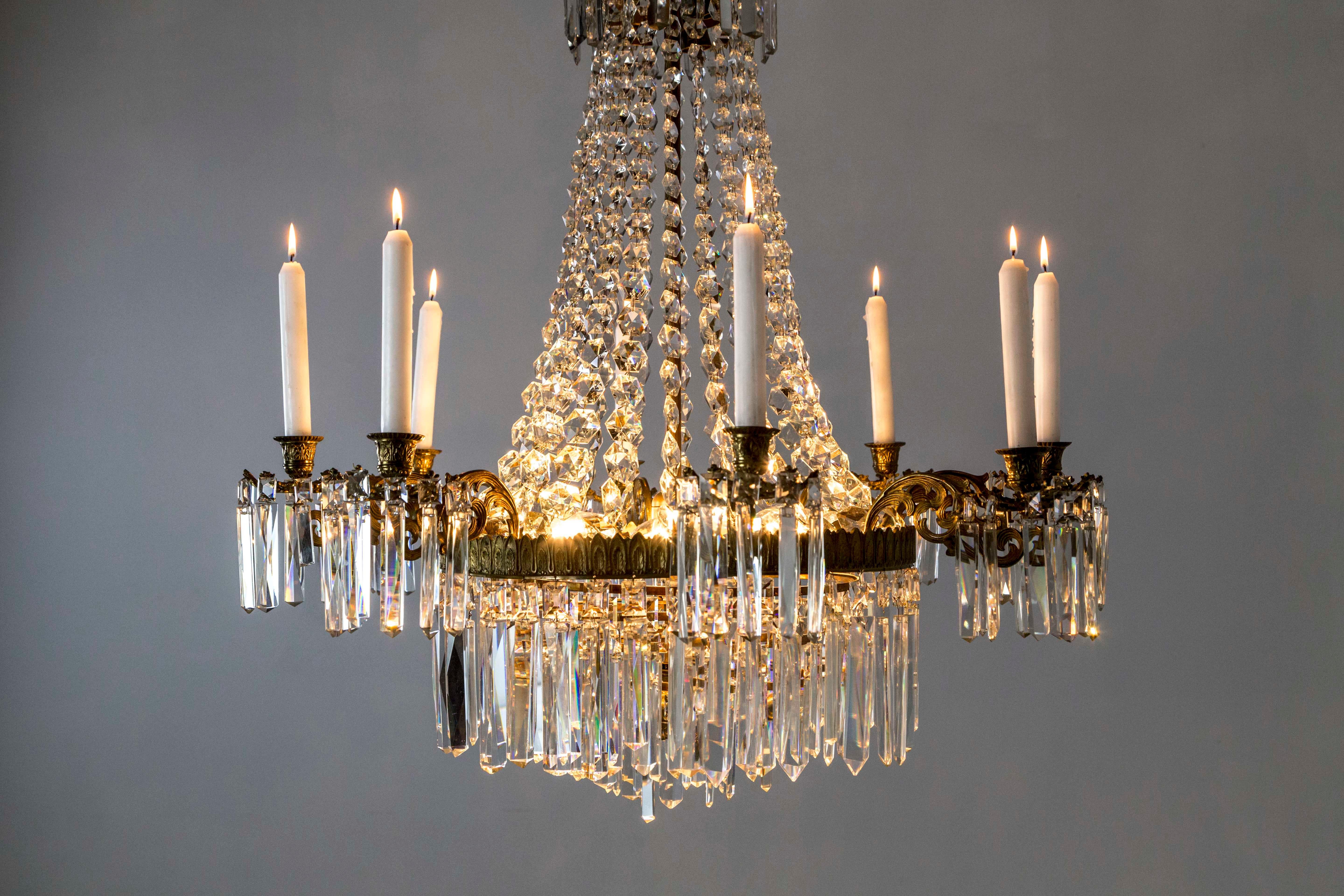 Neoclassical Crystal Tent 8-Arm Candle Chandelier with Interior Lights 6