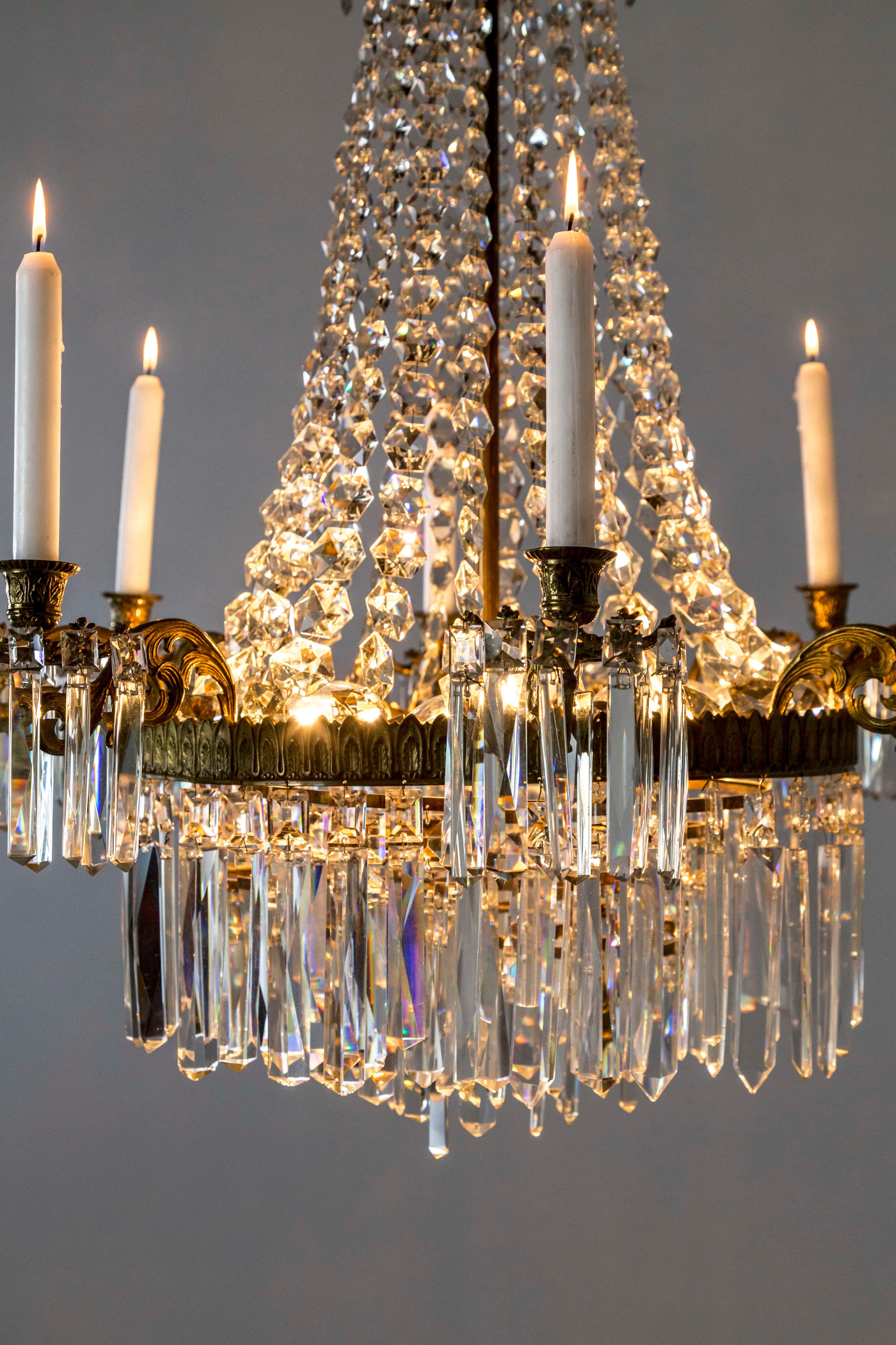 Neoclassical Crystal Tent 8-Arm Candle Chandelier with Interior Lights 7