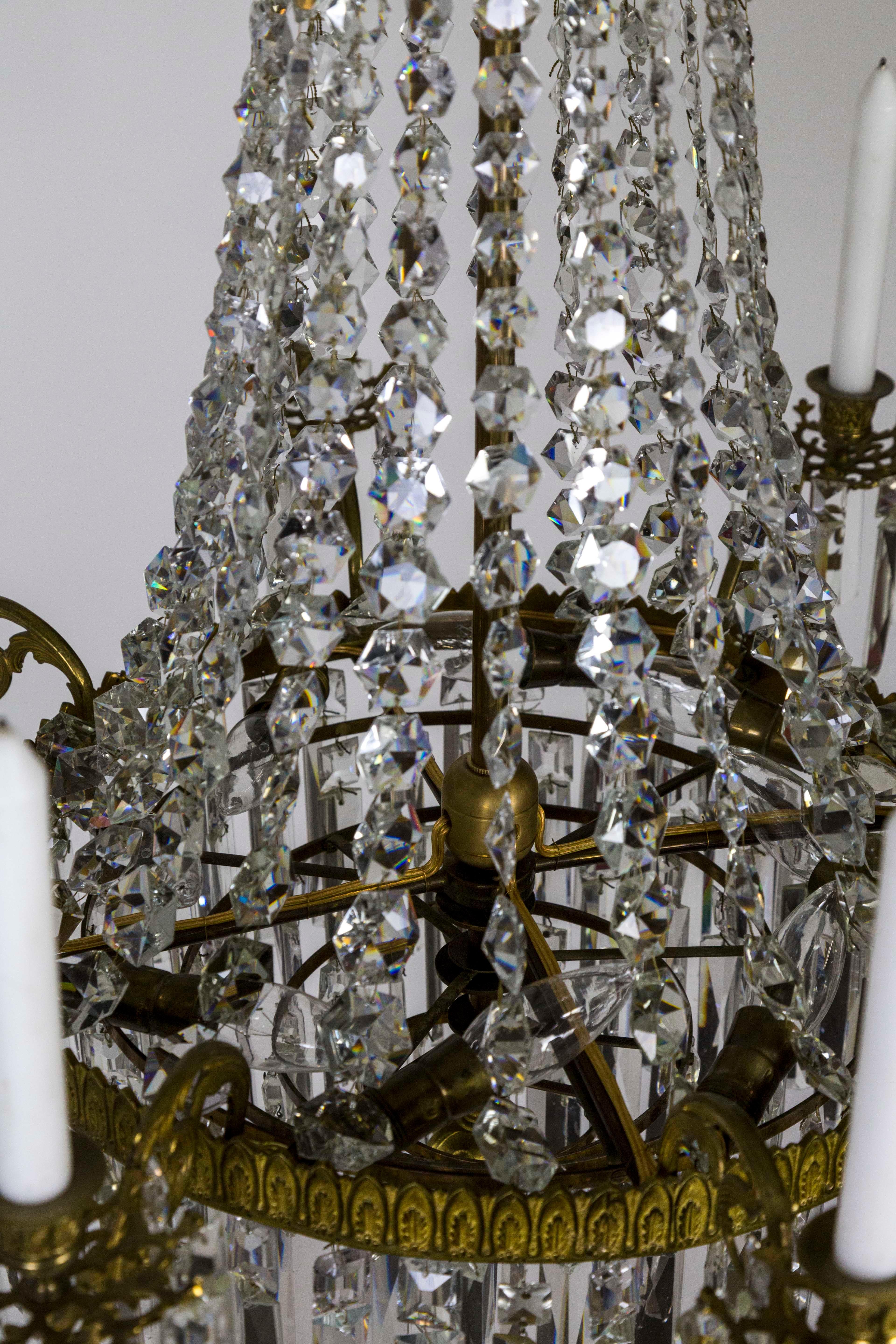 Neoclassical Crystal Tent 8-Arm Candle Chandelier with Interior Lights 8