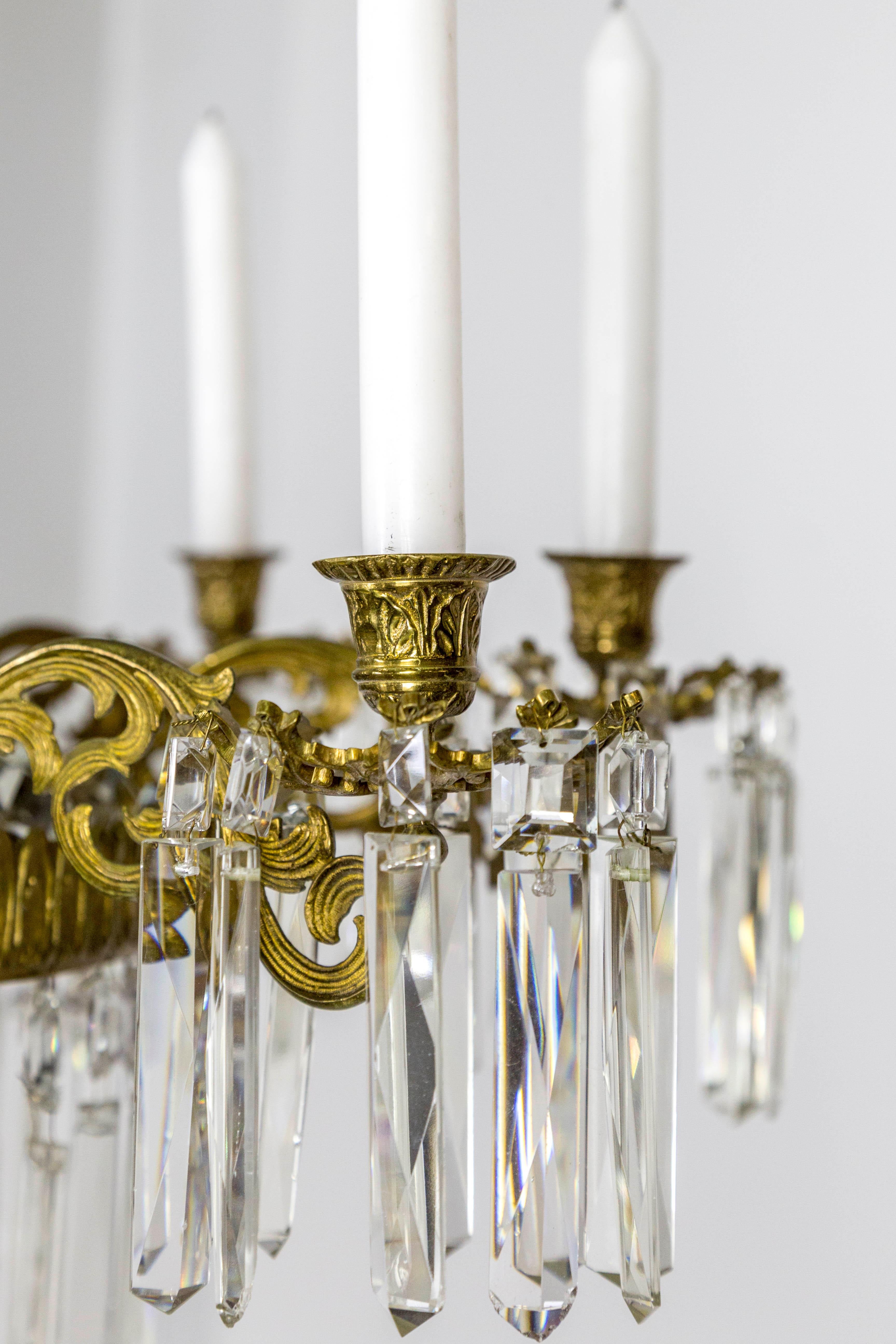 Neoclassical Crystal Tent 8-Arm Candle Chandelier with Interior Lights In Good Condition In San Francisco, CA