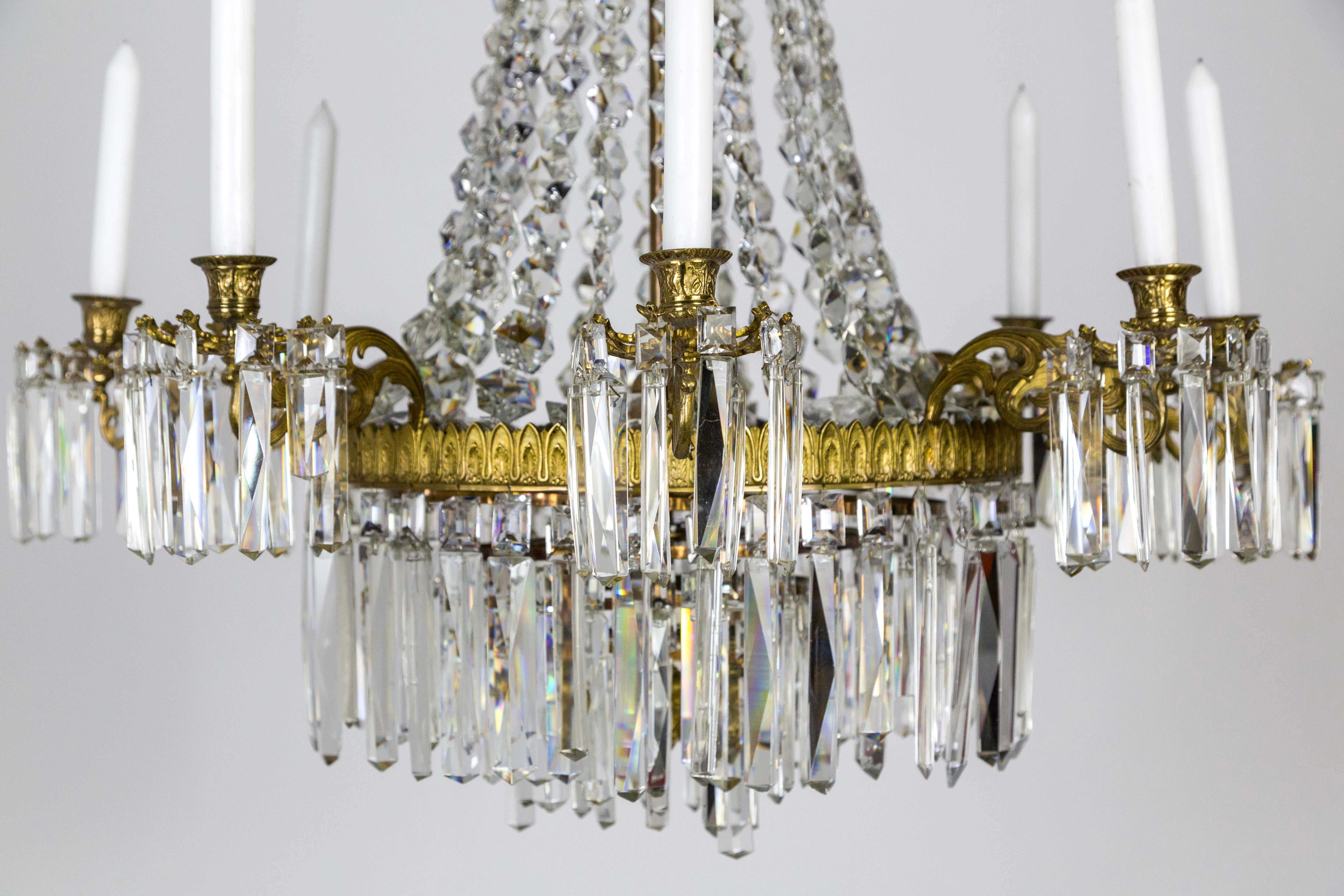 20th Century Neoclassical Crystal Tent 8-Arm Candle Chandelier with Interior Lights