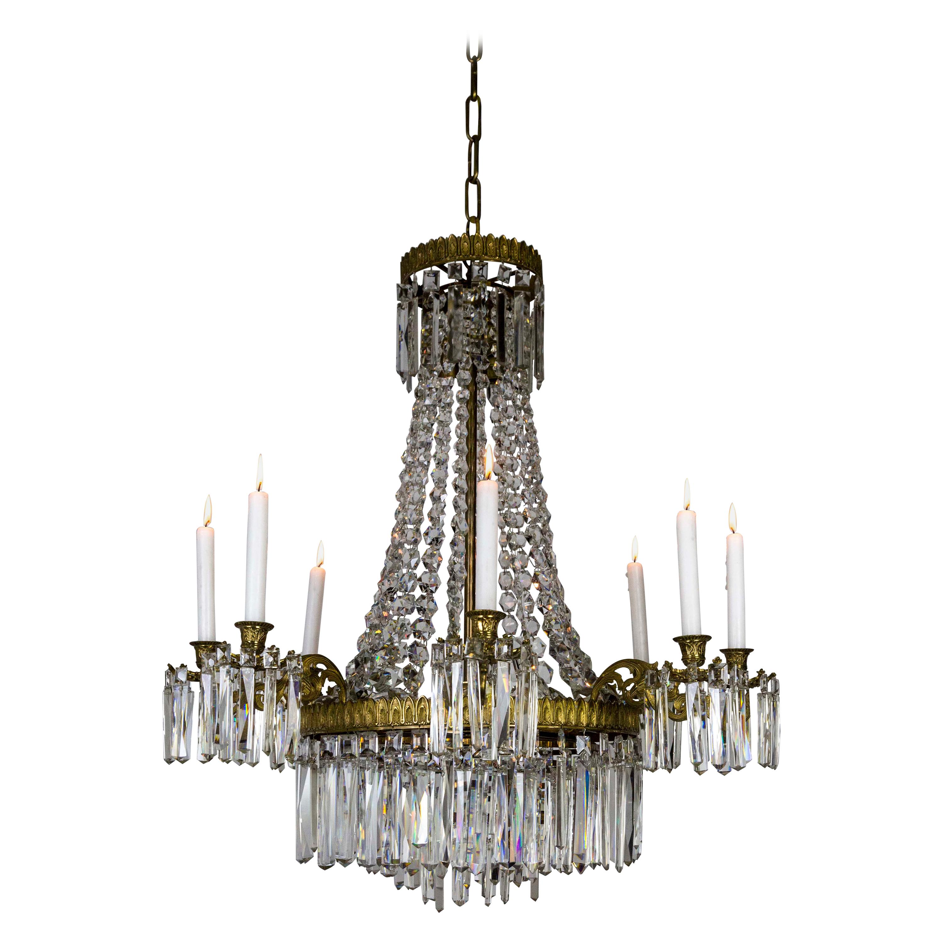 Neoclassical Crystal Tent 8-Arm Candle Chandelier with Interior Lights