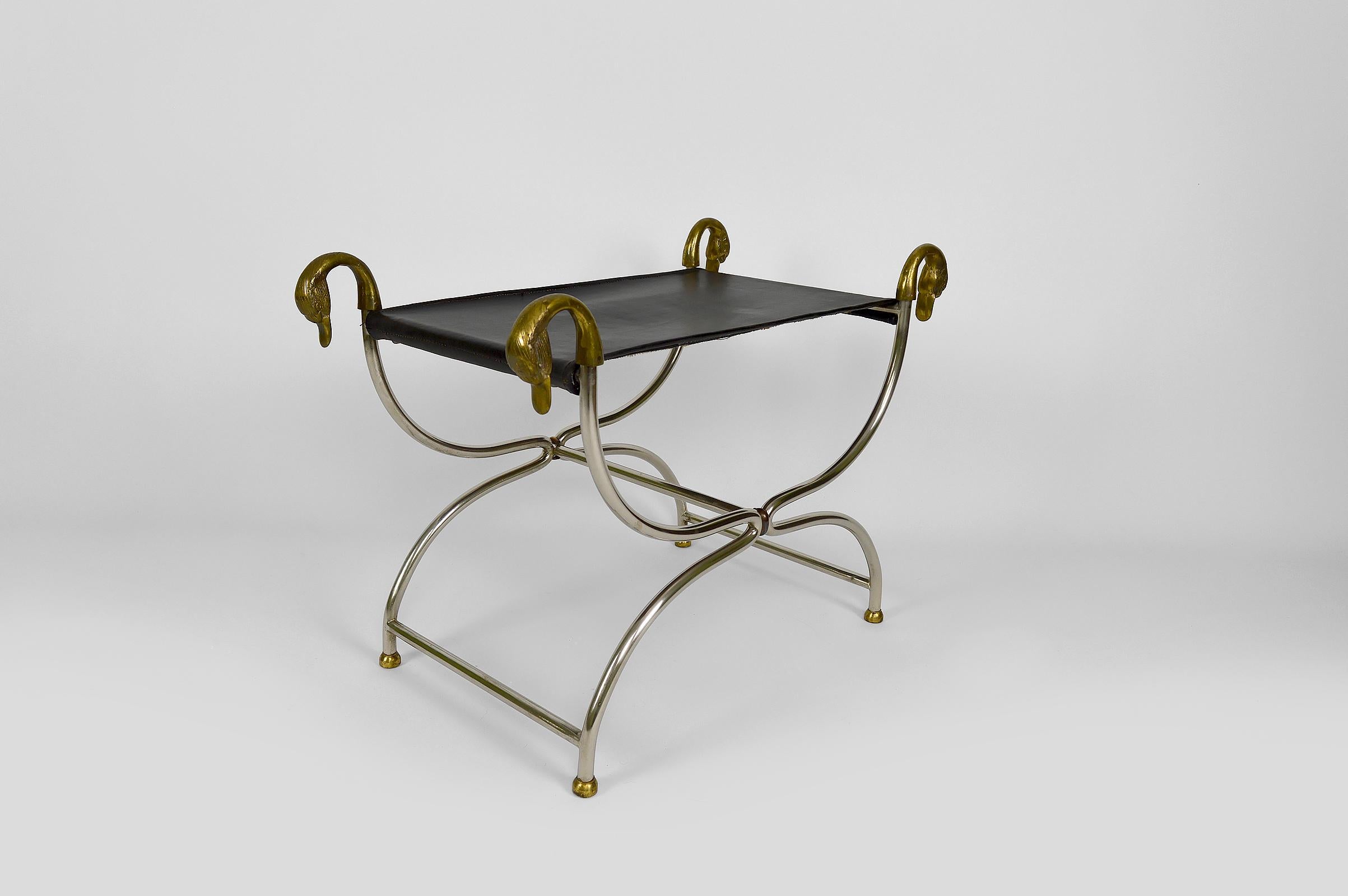French Neoclassical Curule with Swan Heads, France, circa 1960 For Sale