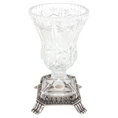 Vaso da urna neoclassico in cristallo tagliato e argento 1000