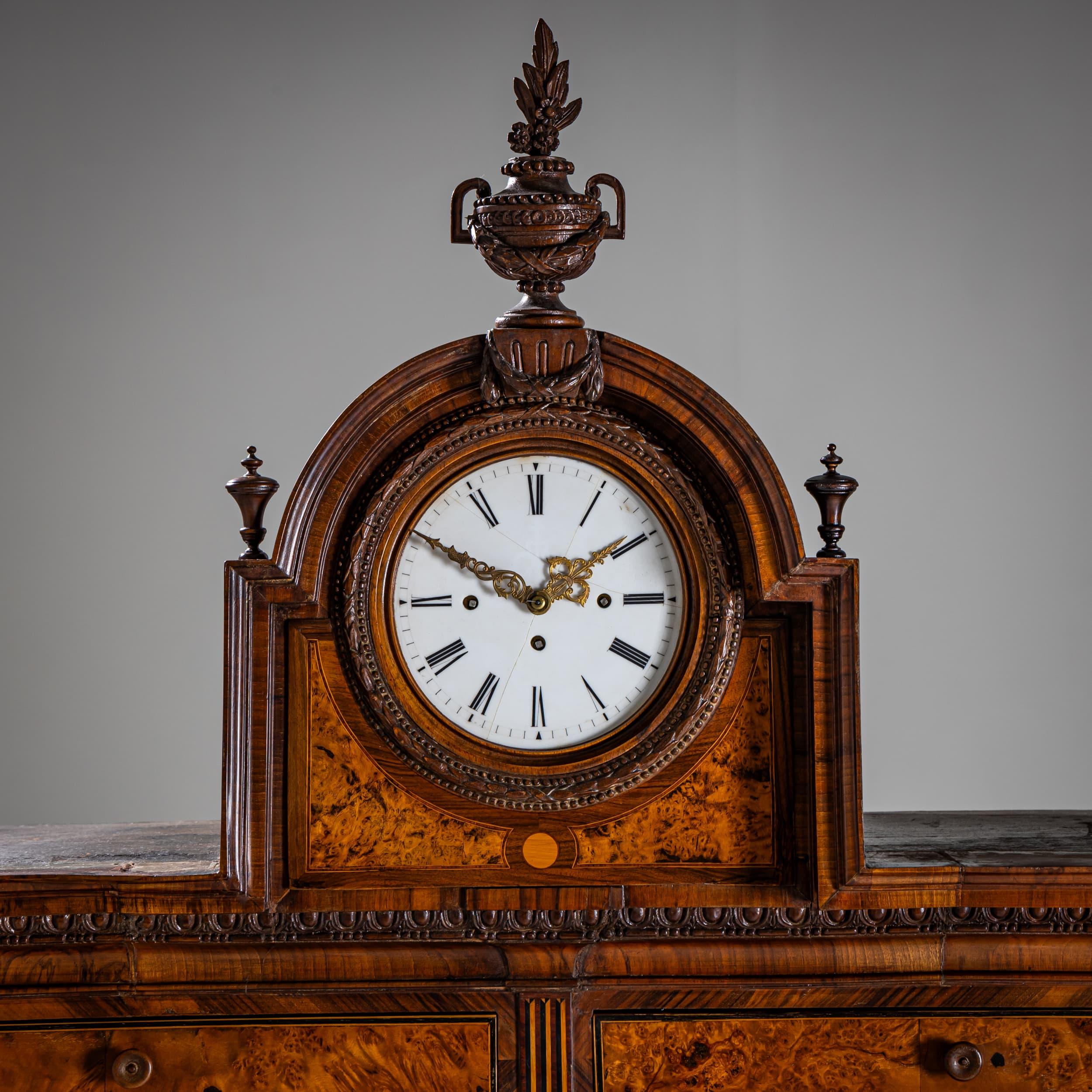 Neoclassical Cylinder Secretary Desk with Clock, circa 1780 For Sale 1