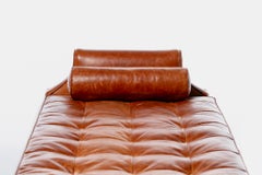 Neoclassical Daybed in Antique Chestnut Leather with Walnut and Brass Base
