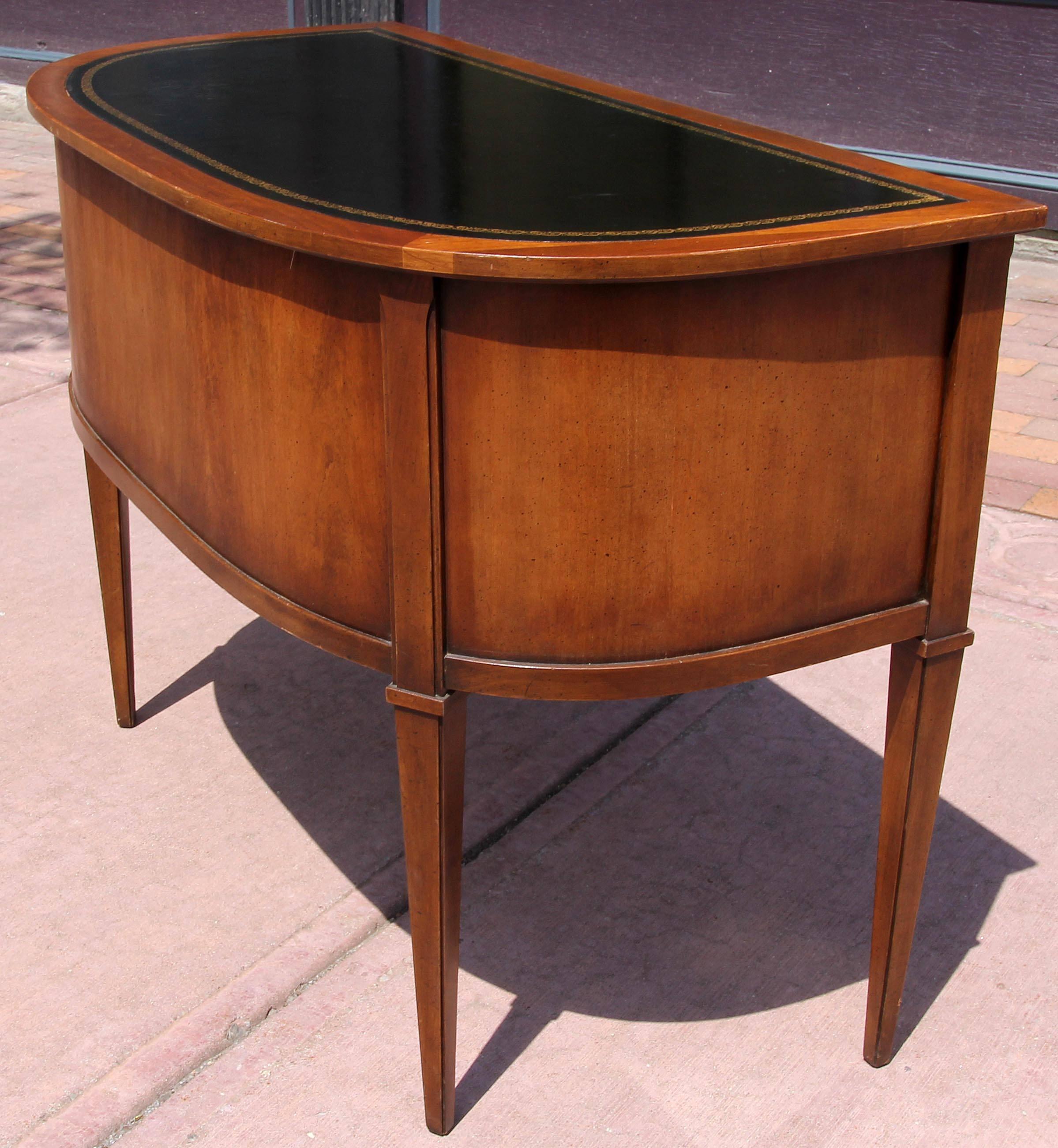Leather Neoclassical Demi-Lune Desk 