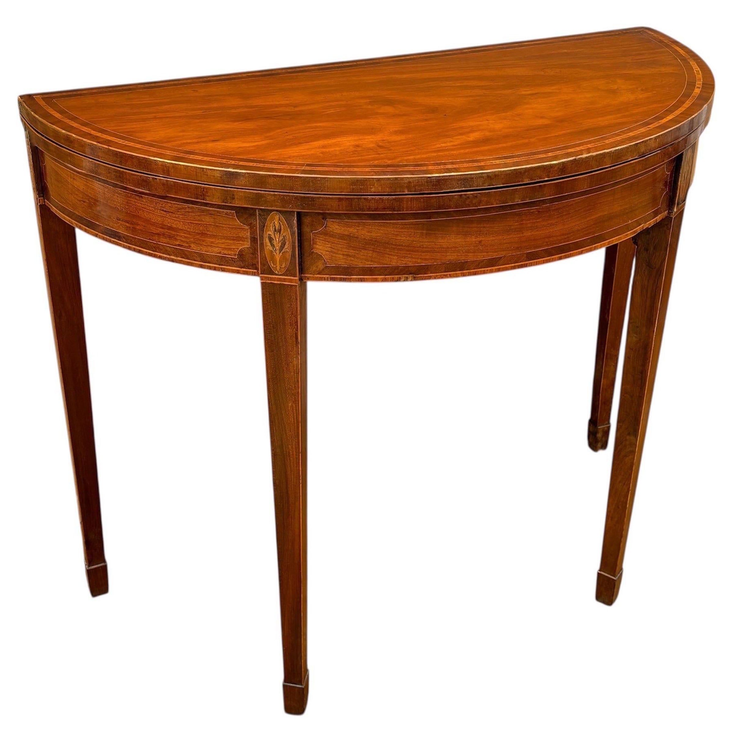 Neoclassical Demi-Lune Table with Green Leather Top, 1940s