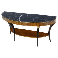 Neoclassical Demilune Console Table W/ Black Marble Top & Bronze Mounts MINT
