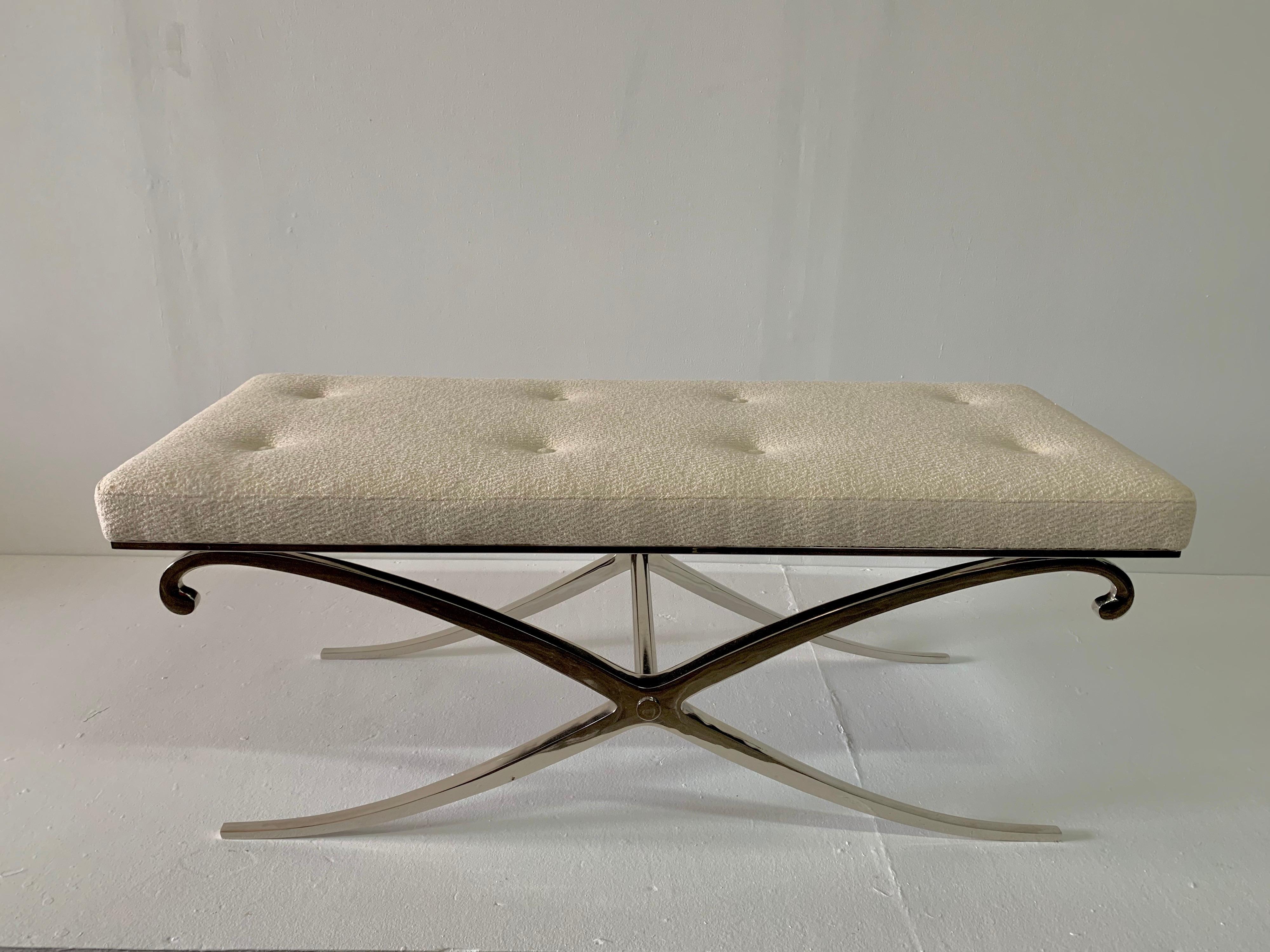 Neoclassical Design X Bench with Bouclé Fabric Seat 1