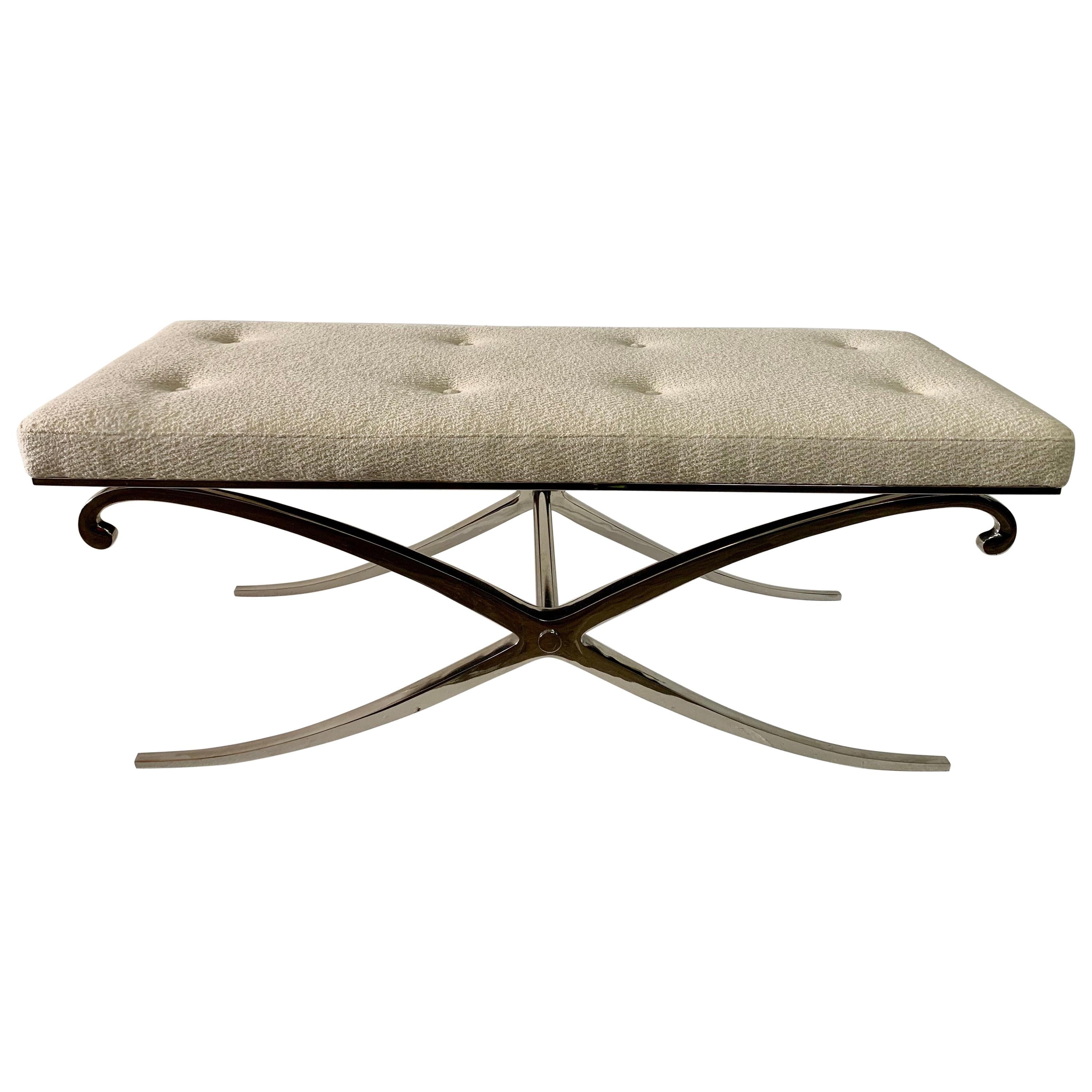 Neoclassical Design X Bench with Bouclé Fabric Seat
