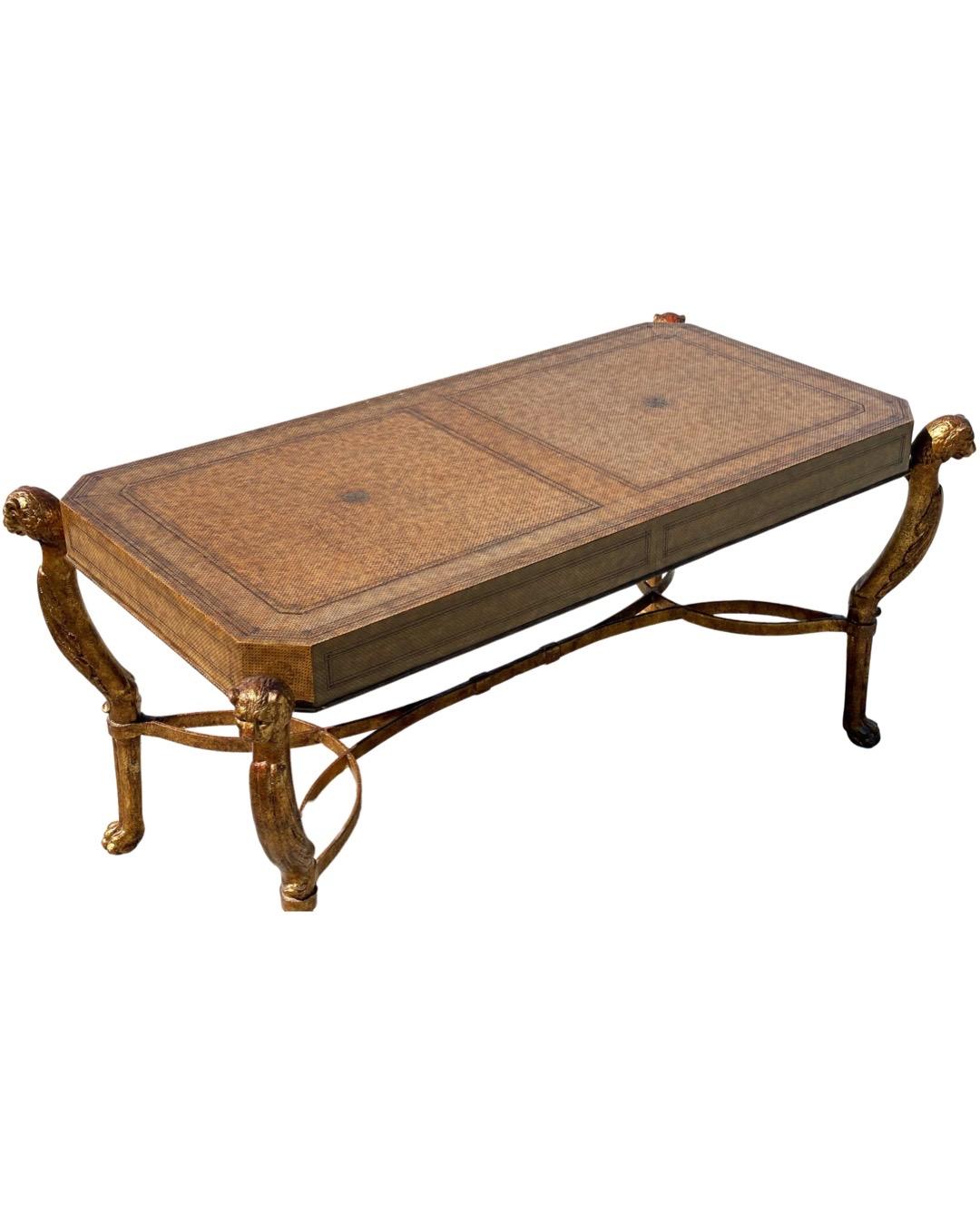 Neoclassical Desk by Maitland Smith in Leather and Gilt Wrought Iron, Lion Head 6