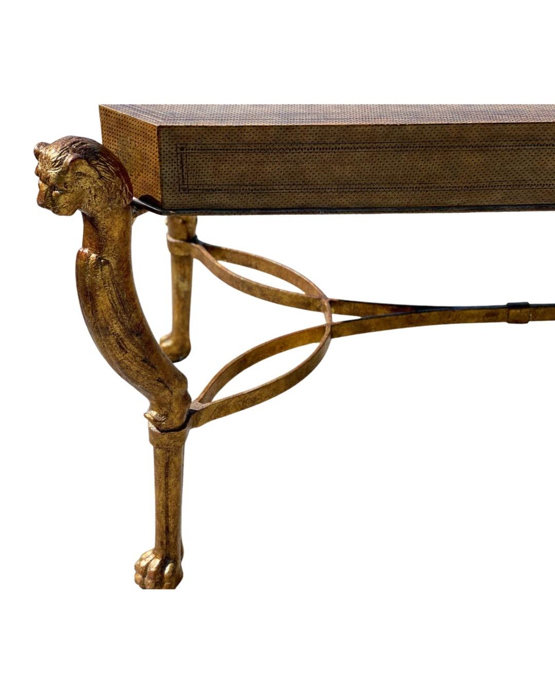 Neoclassical Desk by Maitland Smith in Leather and Gilt Wrought Iron, Lion Head 7