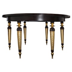 Neoclassical Dining Table Dark Finishing Gold Plated Elements for 6 people sits
