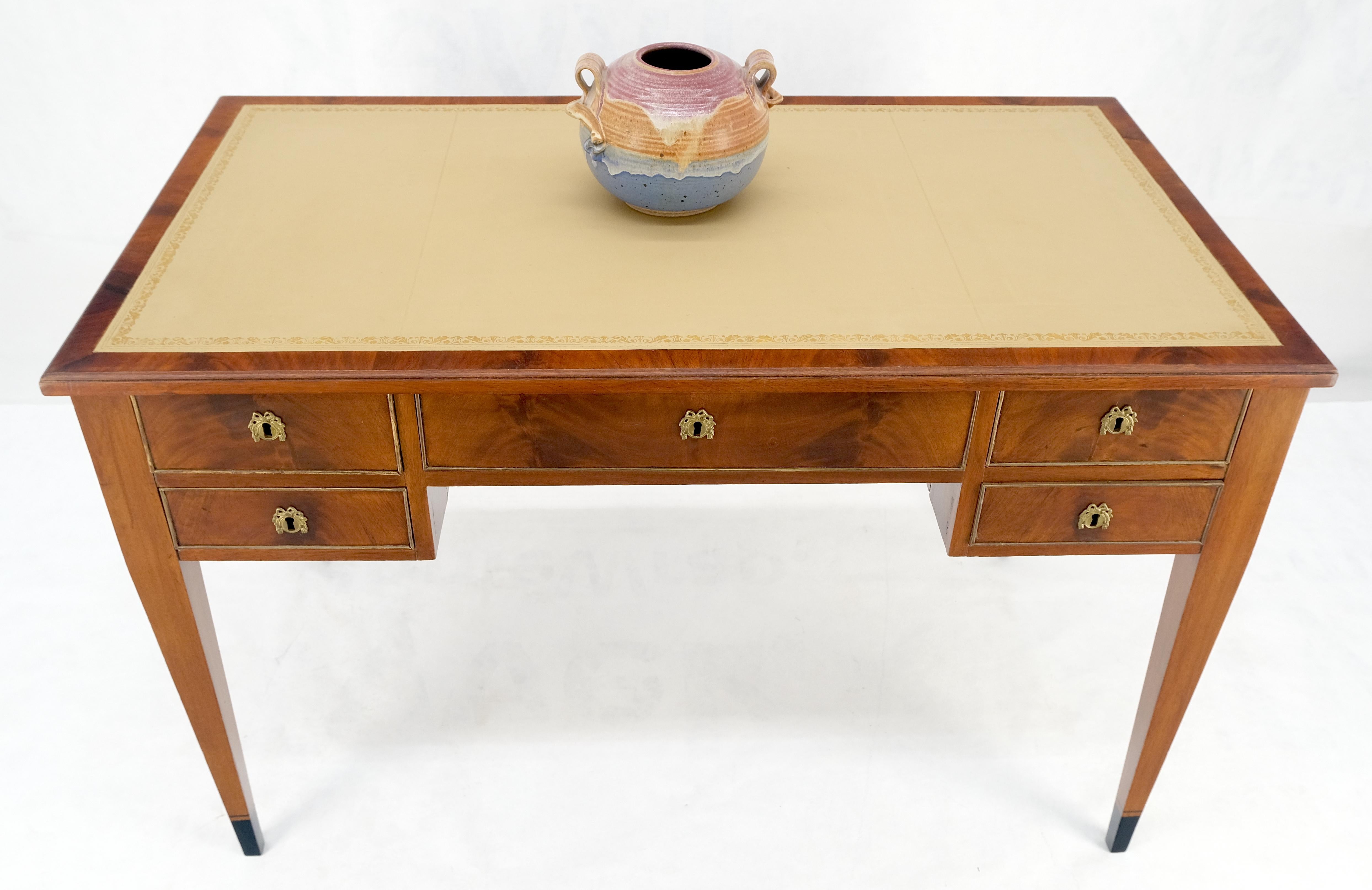 Neoclassical Directoire Style Beige Leather Top Crotch Mahogany Tepered Leg Desk For Sale 9