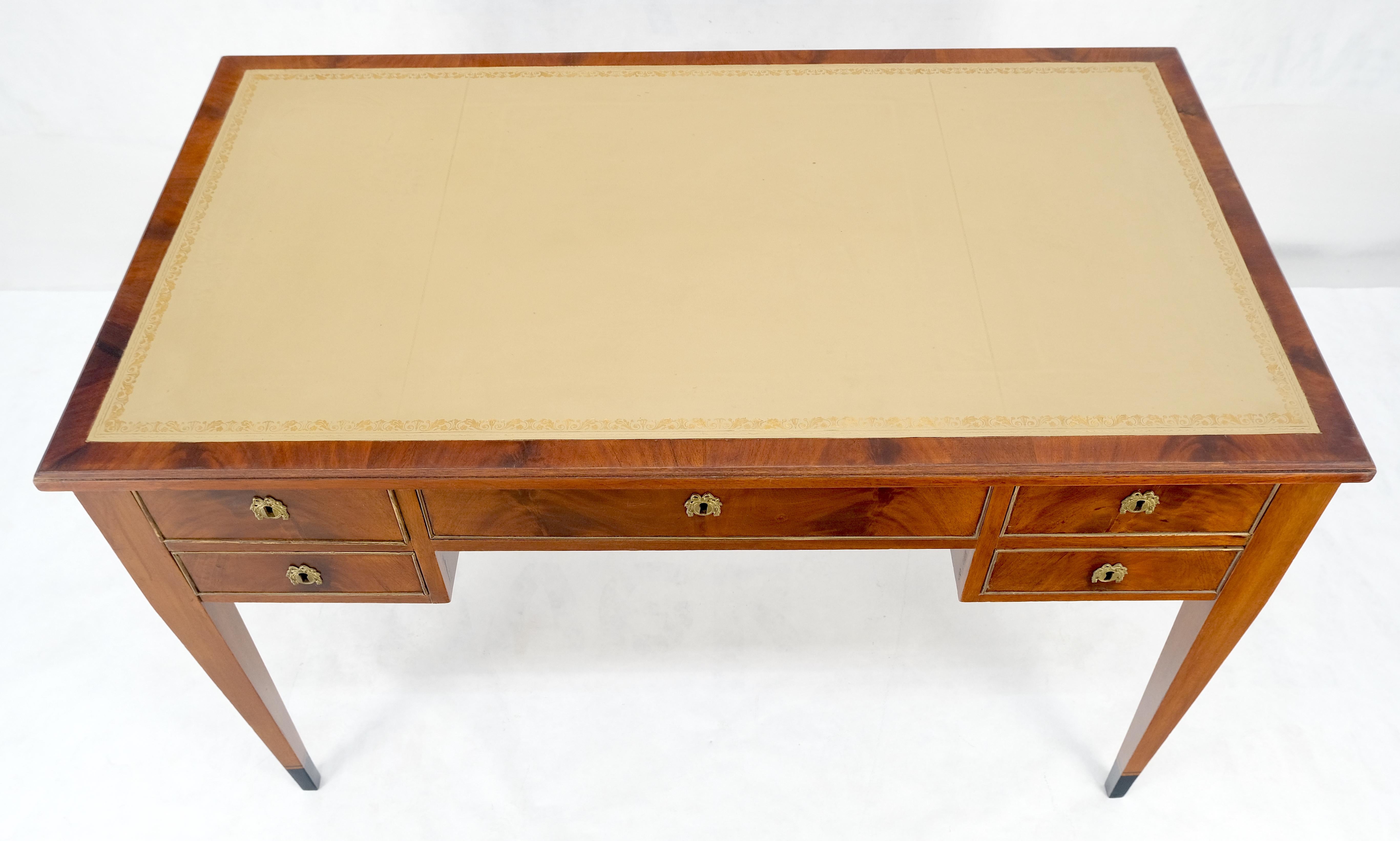 Compact Neoclassical Directoire Style Beige Leather Top Crotch Mahogany Tepered Leg Desk MINT
