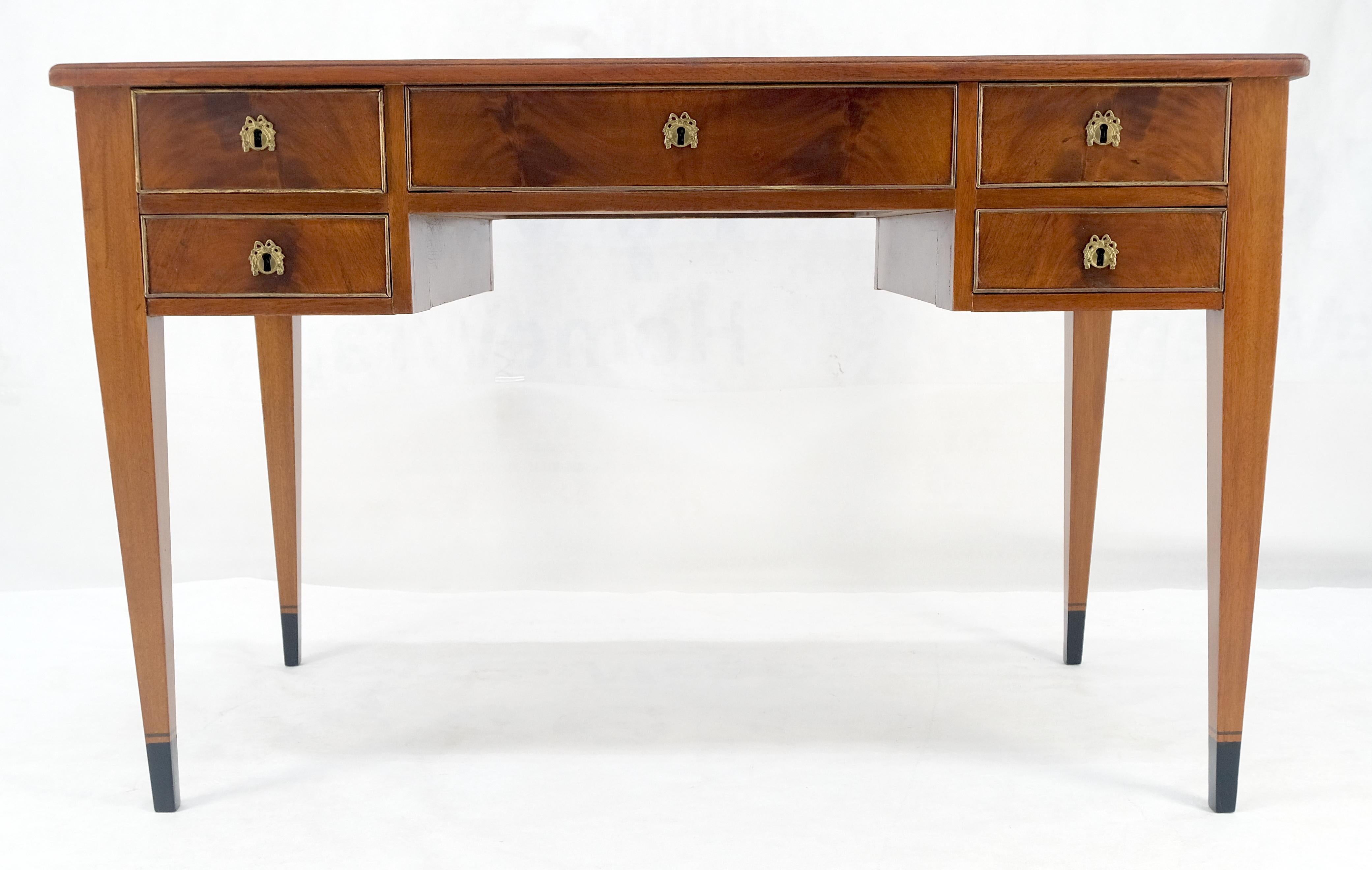 Lacquered Neoclassical Directoire Style Beige Leather Top Crotch Mahogany Tepered Leg Desk For Sale
