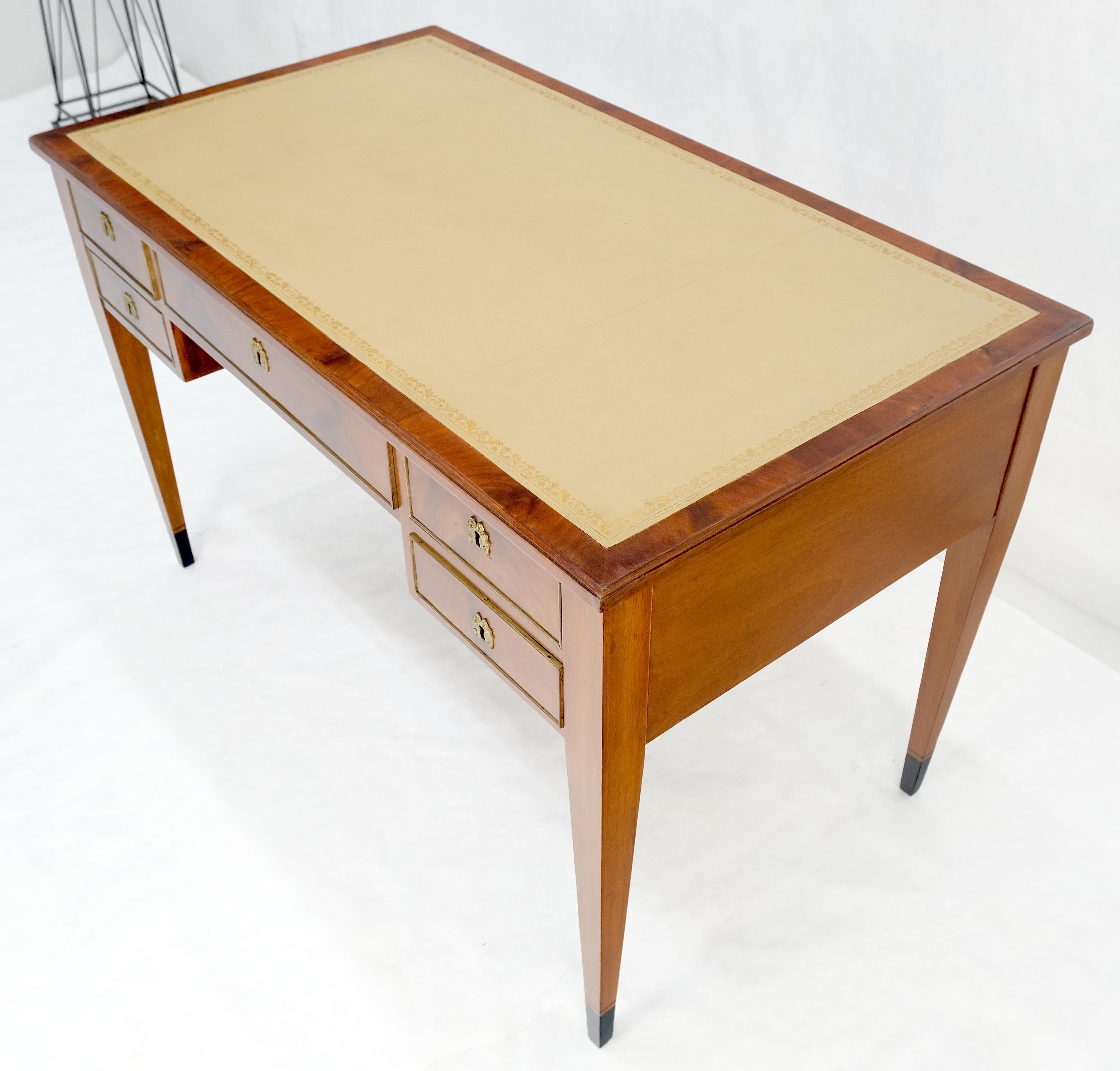 Neoclassical Directoire Style Beige Leather Top Crotch Mahogany Tepered Leg Desk For Sale 1
