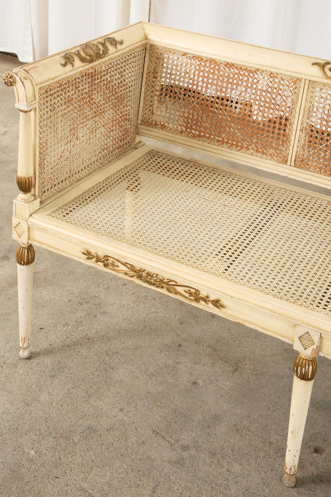 Neoclassical Directoire Style Painted Caned Settee Bench Seat 2