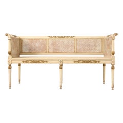 Neoclassical Directoire Style Painted Caned Settee Bench Seat