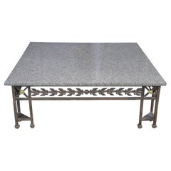 Neoclassical Directoire Style Wrought Iron Granite Coffee Cocktail Table 50"