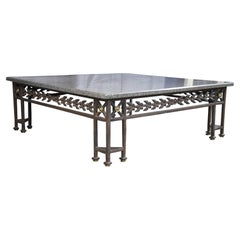 Neoclassical Directoire Style Wrought Iron Granite Coffee Cocktail Table 50"