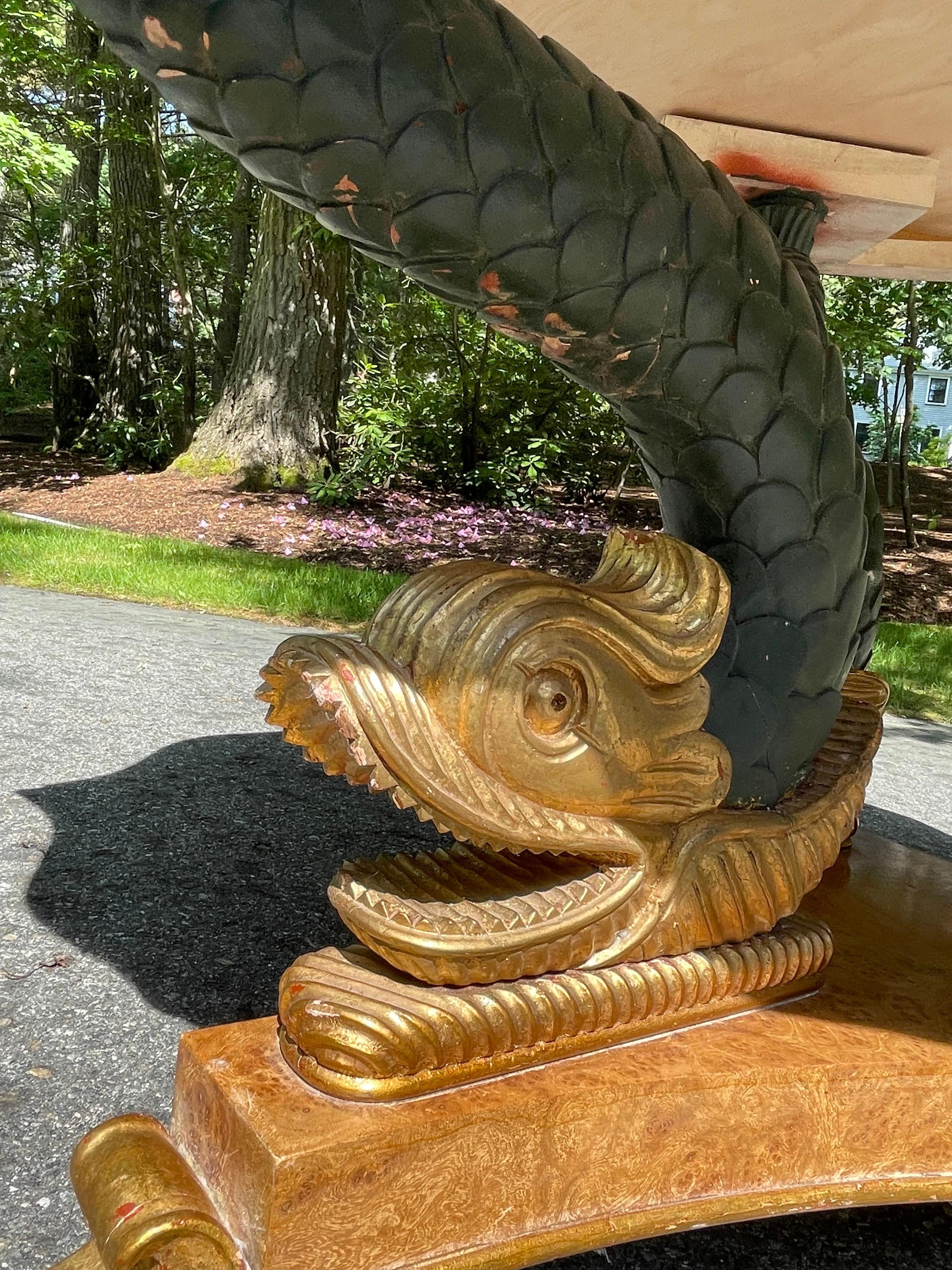 Hand-Carved Neoclassical Dolphin Center Table  For Sale
