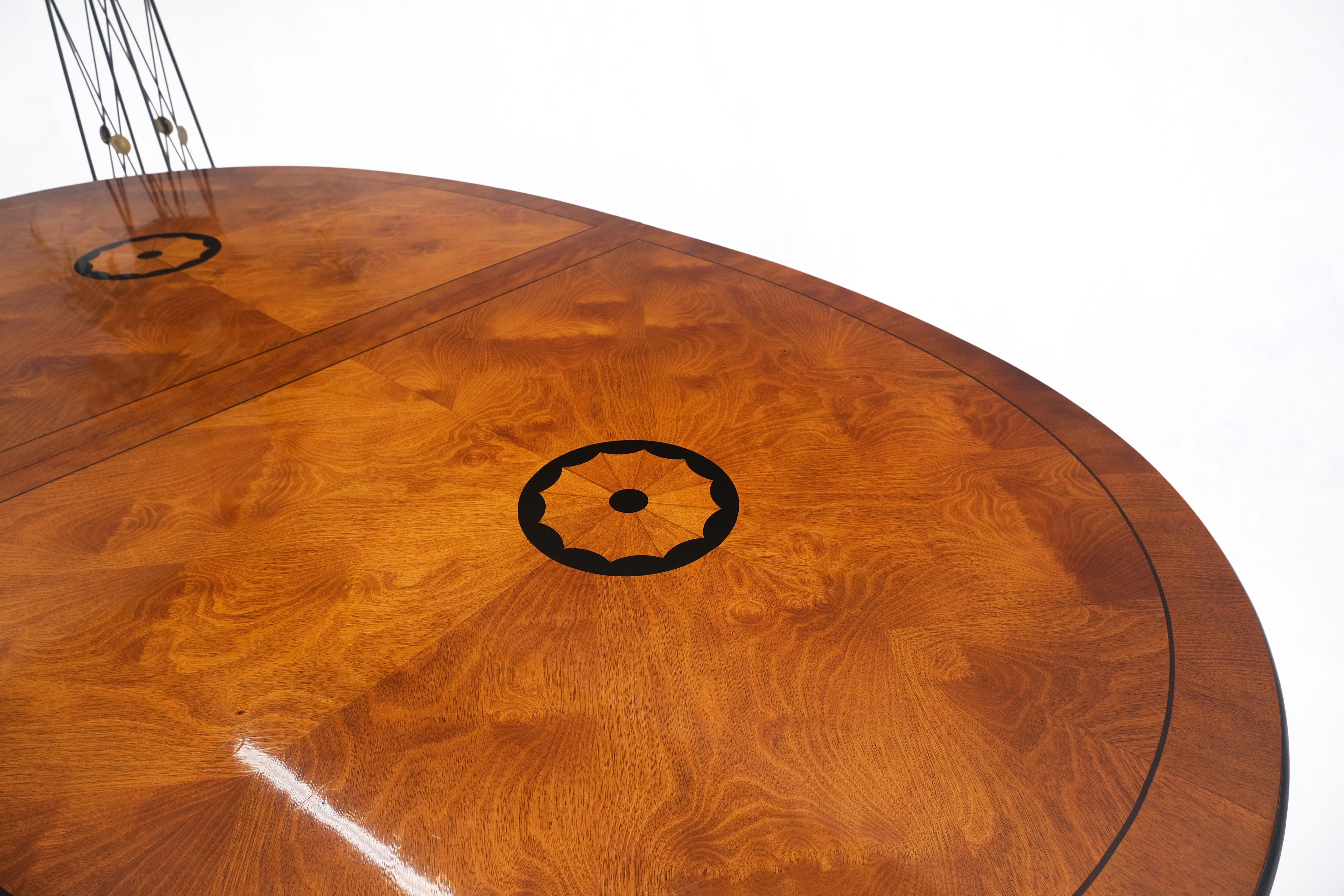 20th Century Neoclassical Double Pedestal Oval Banded Dining Table 2 Leafs  8 Chairs Set MINT