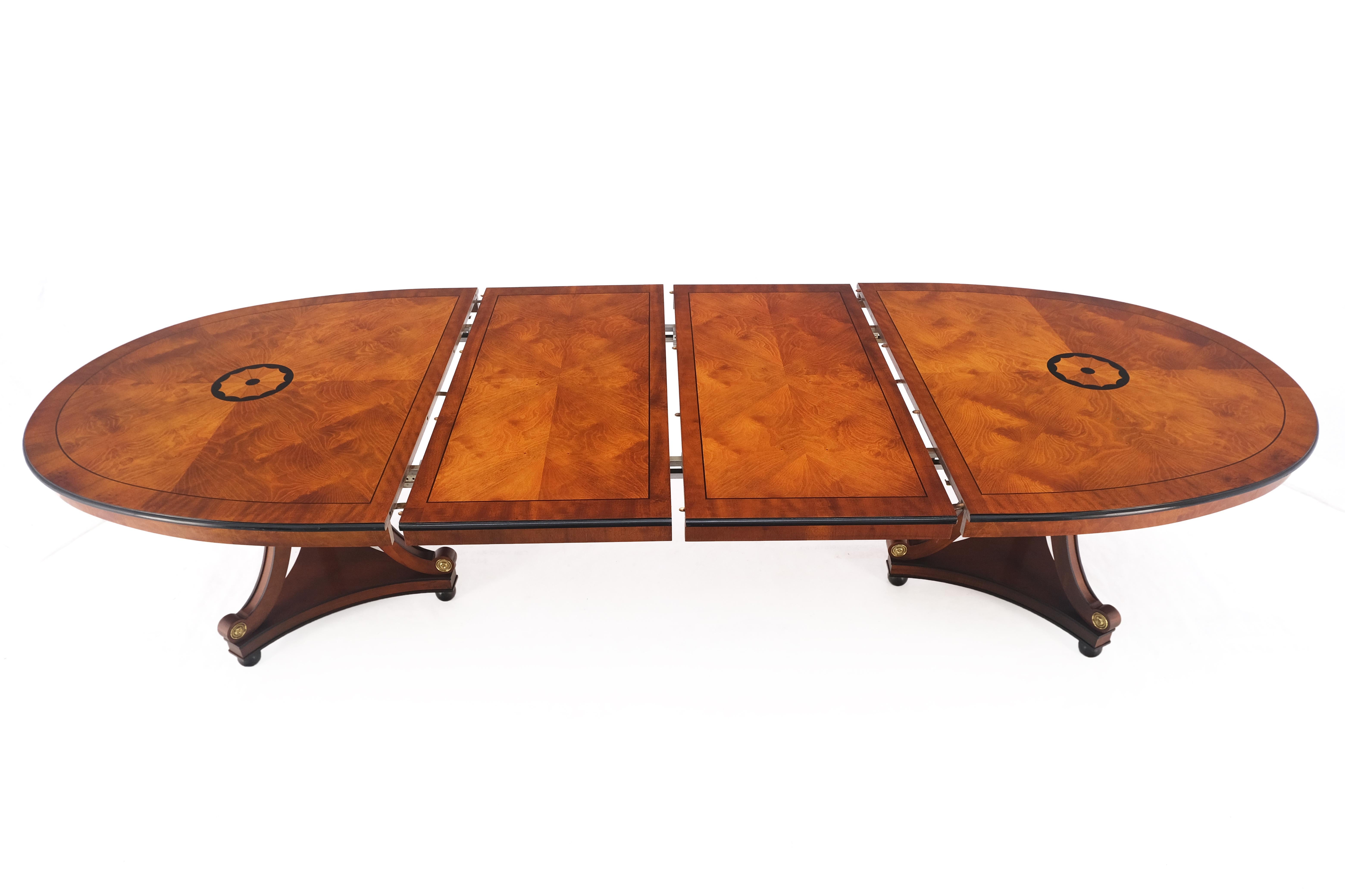 Neoclassical Double Pedestal Oval Banded Dining Table 2 Leafs  8 Chairs Set MINT 2