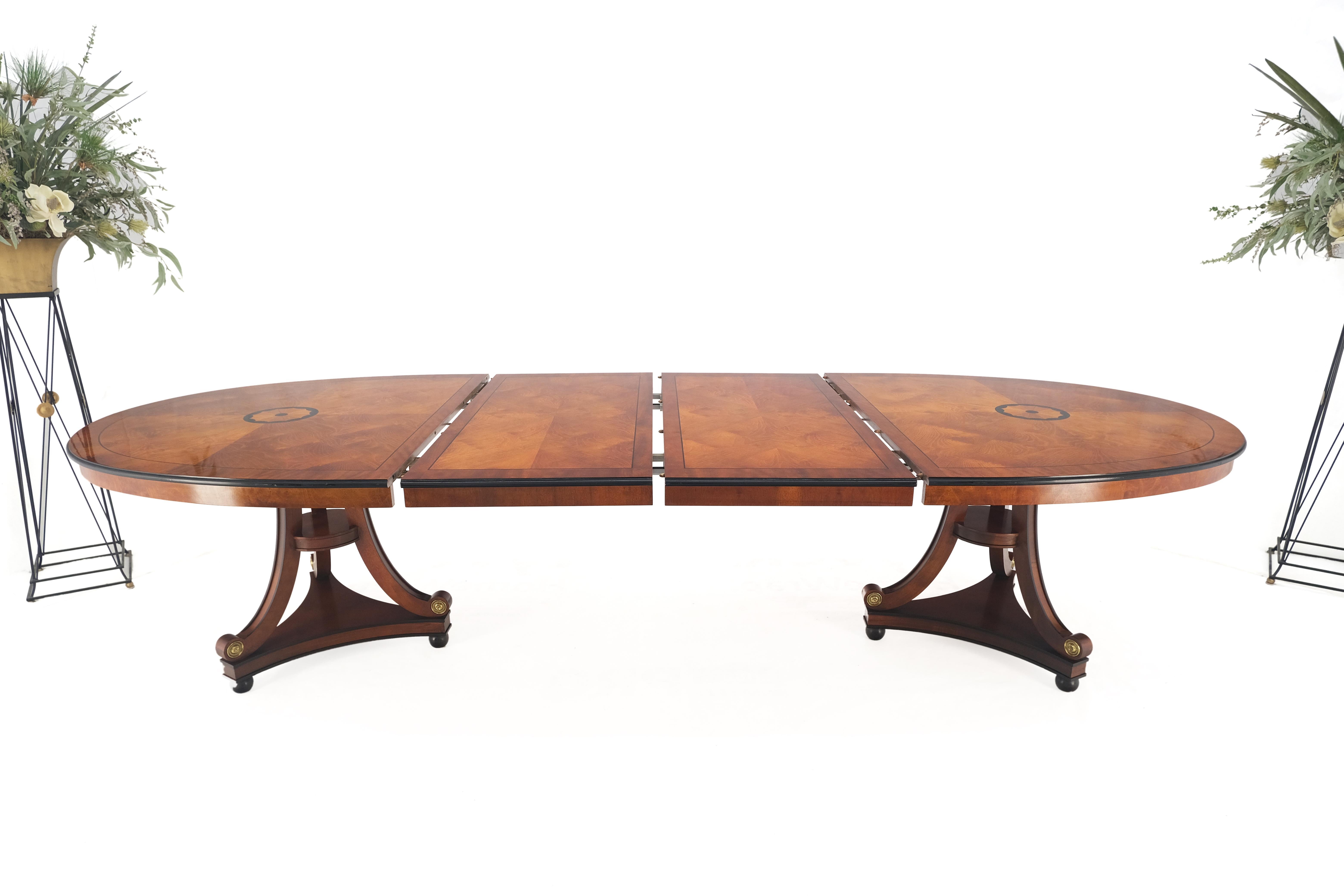 Neoclassical Double Pedestal Oval Banded Dining Table 2 Leafs  8 Chairs Set MINT 4