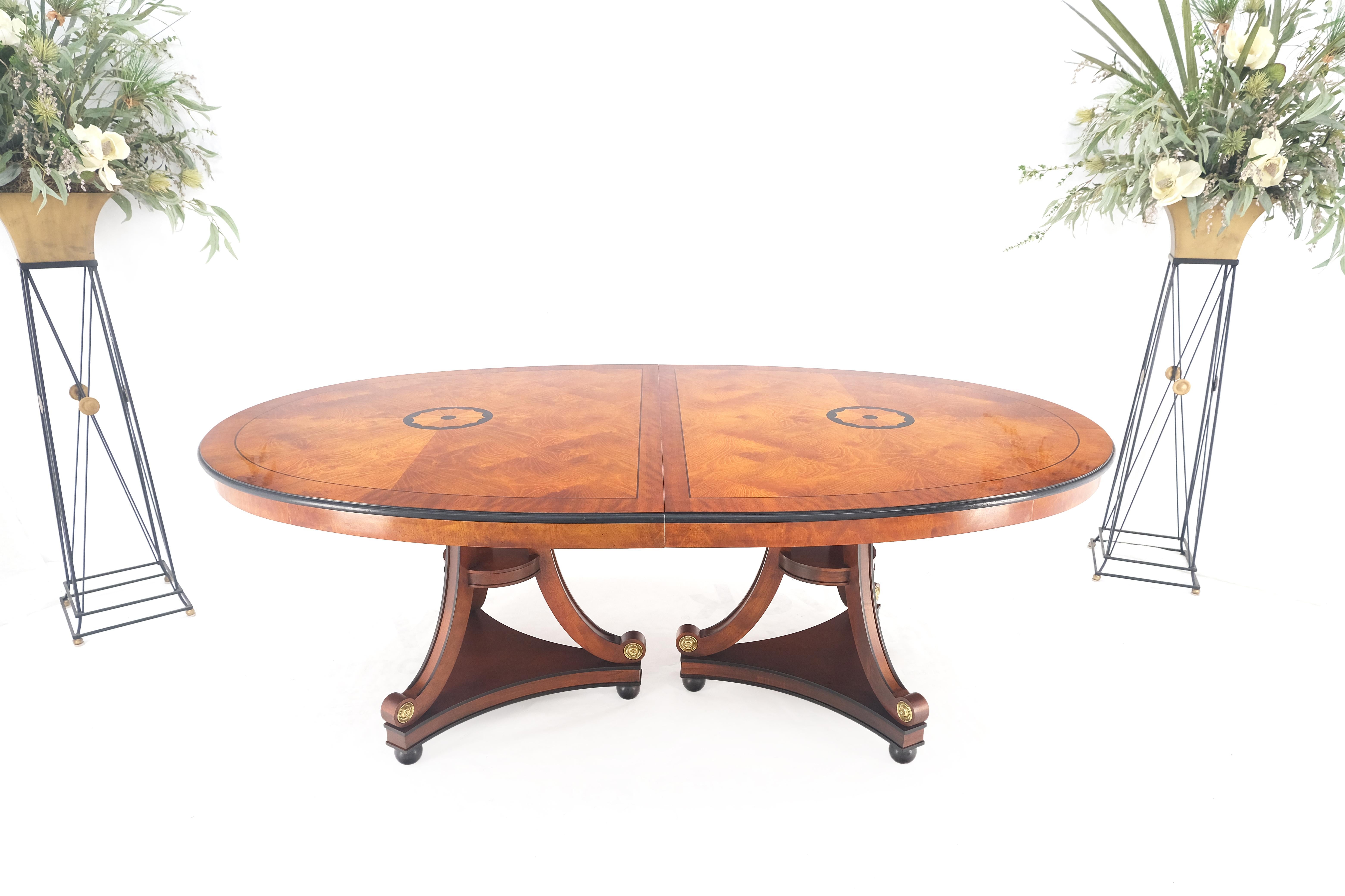 Neoclassical Double Pedestal Oval Banded Dining Table 2 Leafs  8 Chairs Set MINT 5