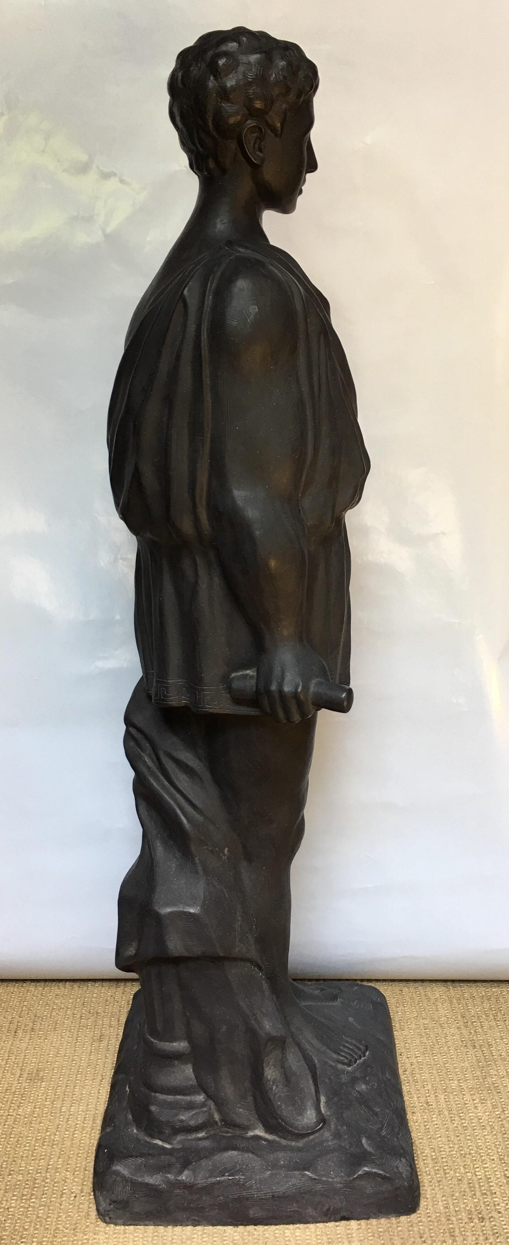 Neoclassical Draped Roman Male Sculpture Figure with Greek Key Motif In Good Condition In Lambertville, NJ