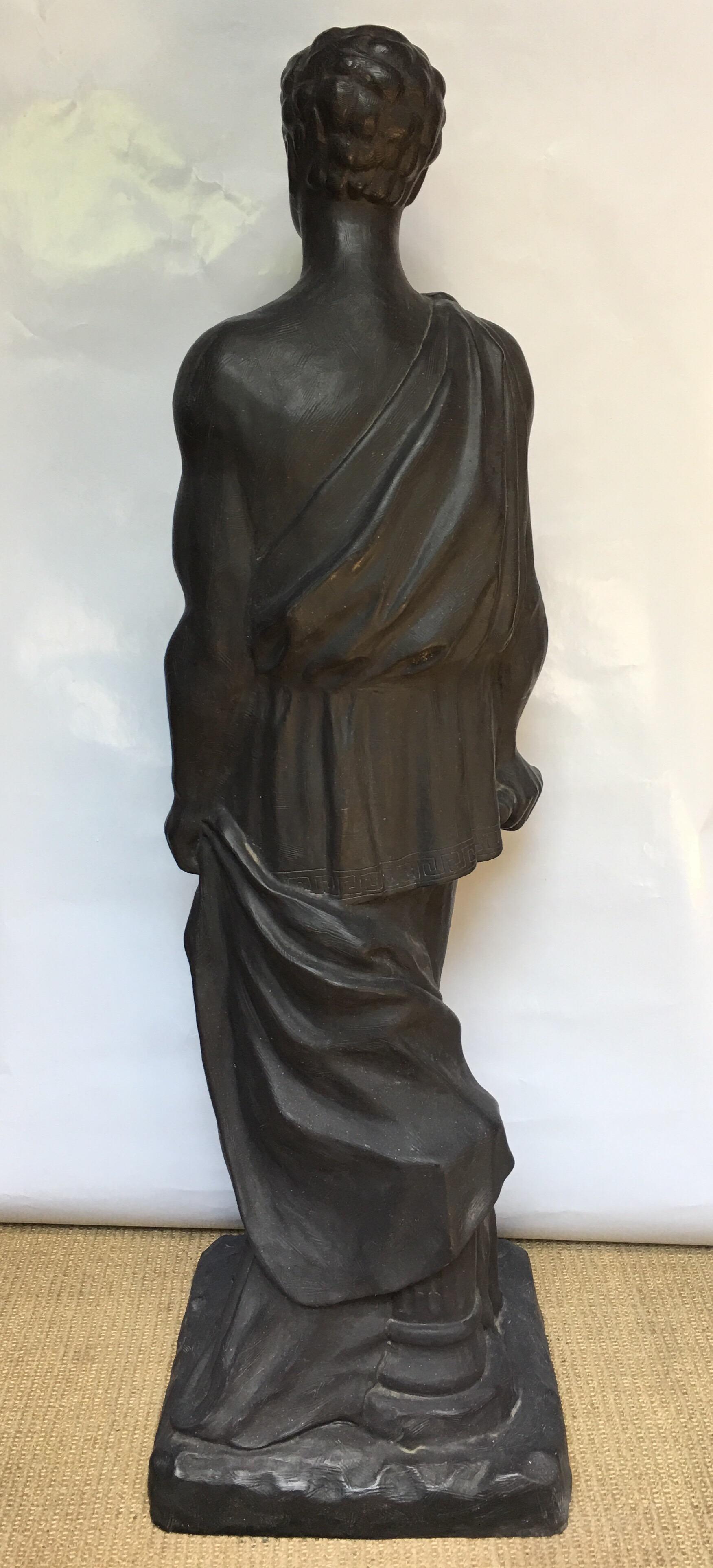 Late 20th Century Neoclassical Draped Roman Male Sculpture Figure with Greek Key Motif