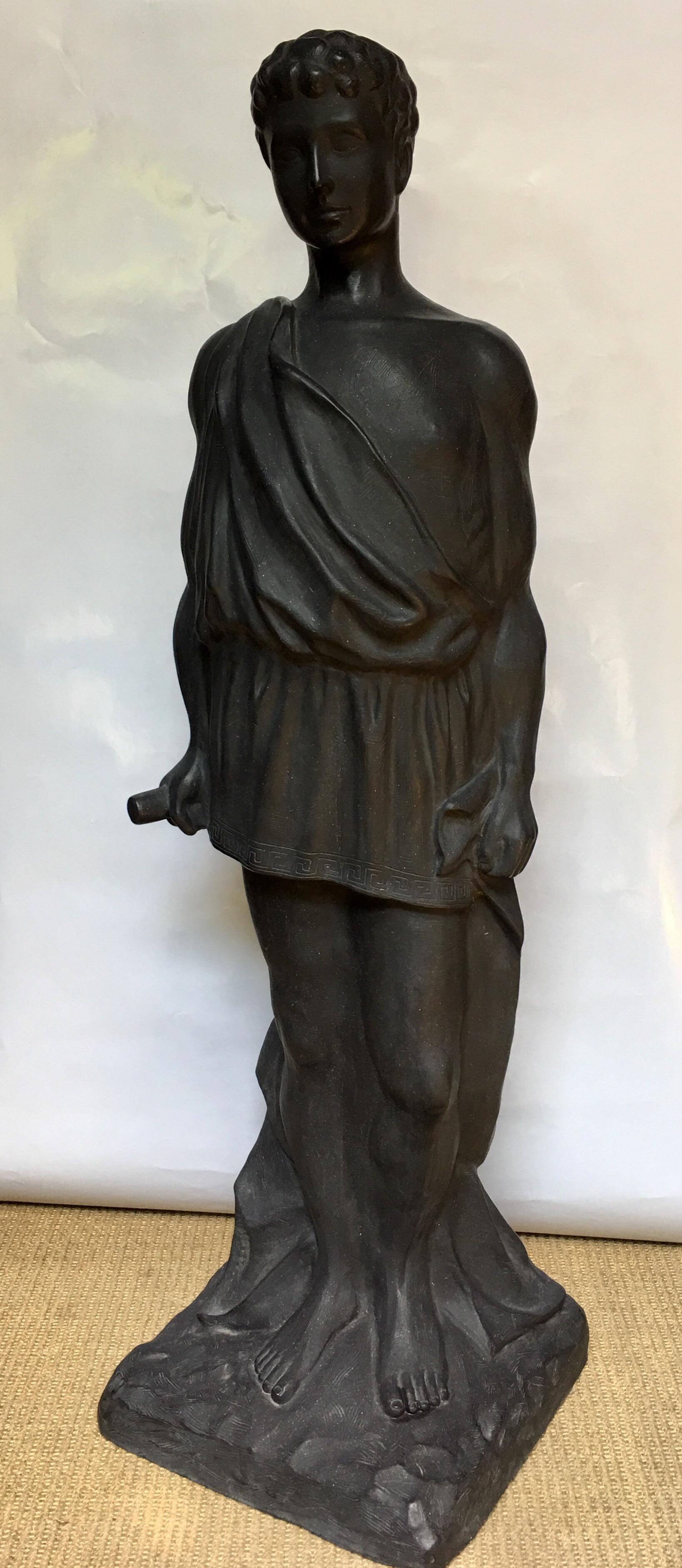 Neoclassical Draped Roman Male Sculpture Figure with Greek Key Motif 1