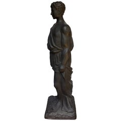 Neoclassical Draped Roman Male Sculpture Figure with Greek Key Motif