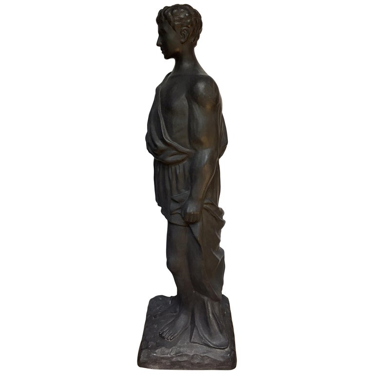 Neoclassical Draped Roman Male Sculpture Figure with Greek Key Motif at ...
