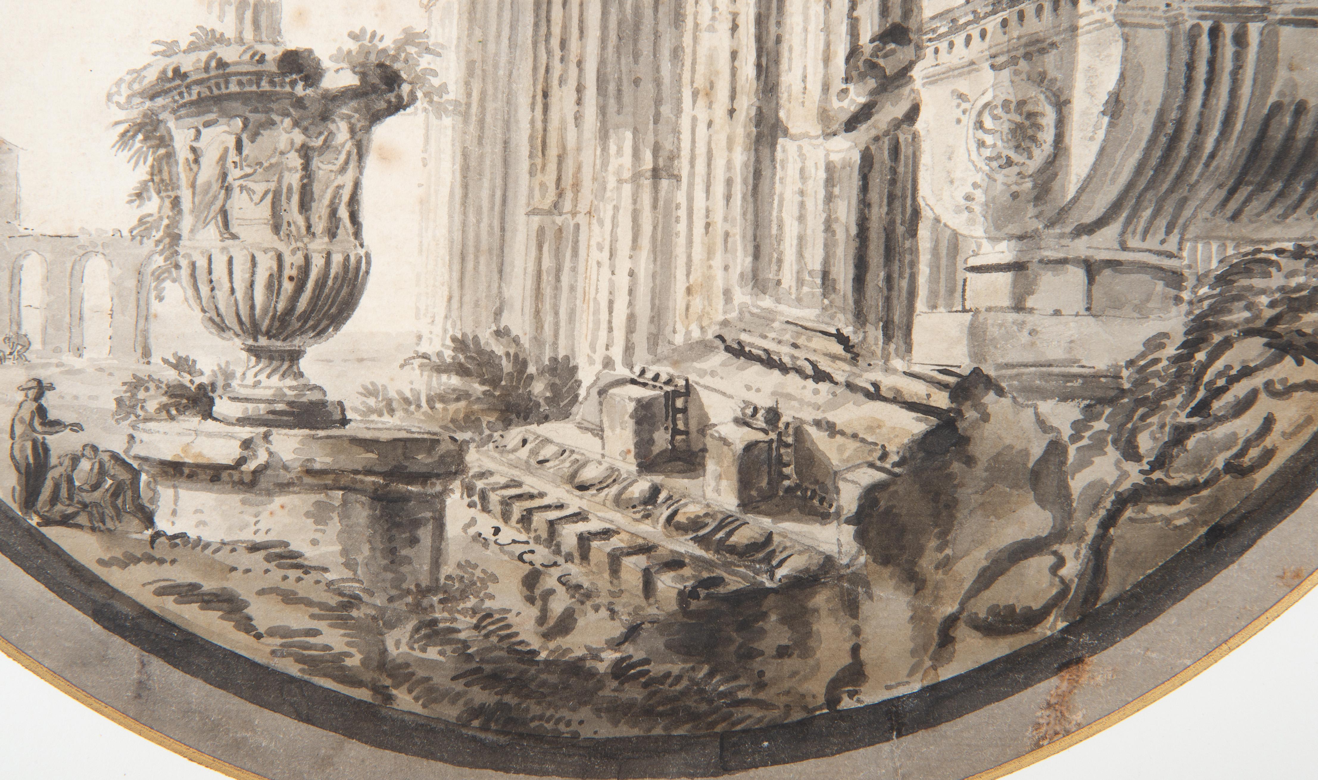 Neoclassical Drawing of Roman Ruins, 18th Century French School In Good Condition For Sale In Kittery Point, ME