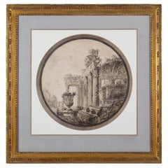 Antique Neoclassical Drawing of Roman Ruins, 18th Century French School