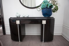 Neoclassical Dressing Table in Ebony Wood and Moulded Glass in Lalique Style