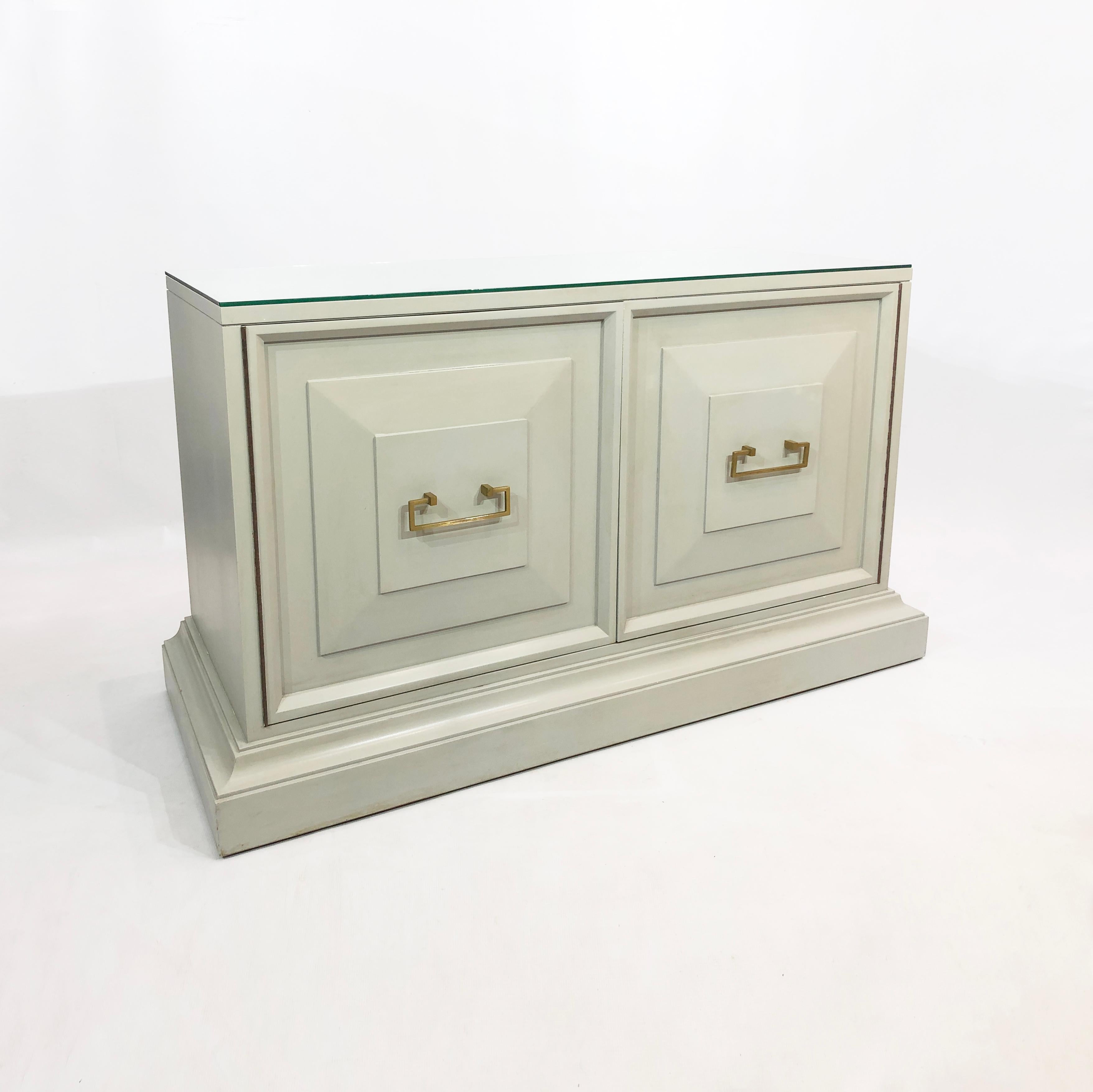 Neoclassical Cabinet on Plinth 1960s Midcentury Chinoiserie Sideboard Brass 1970 For Sale 3