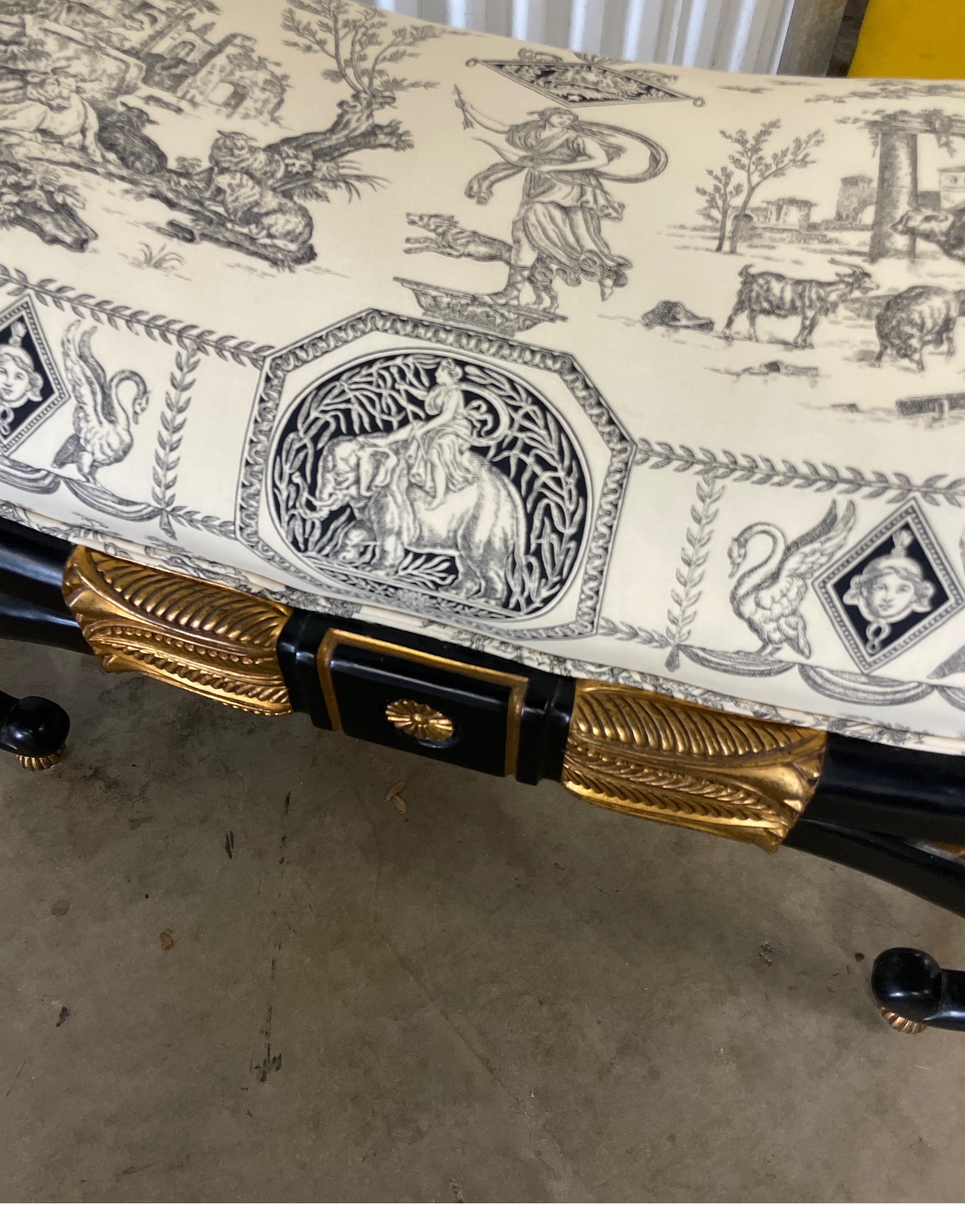 Neoclassical Ebonized & Gilded Bench by Baker For Sale 1