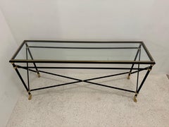 Neoclassical Ebonized Iron and Brass Console Table with Hoof Feet, France, 1970s