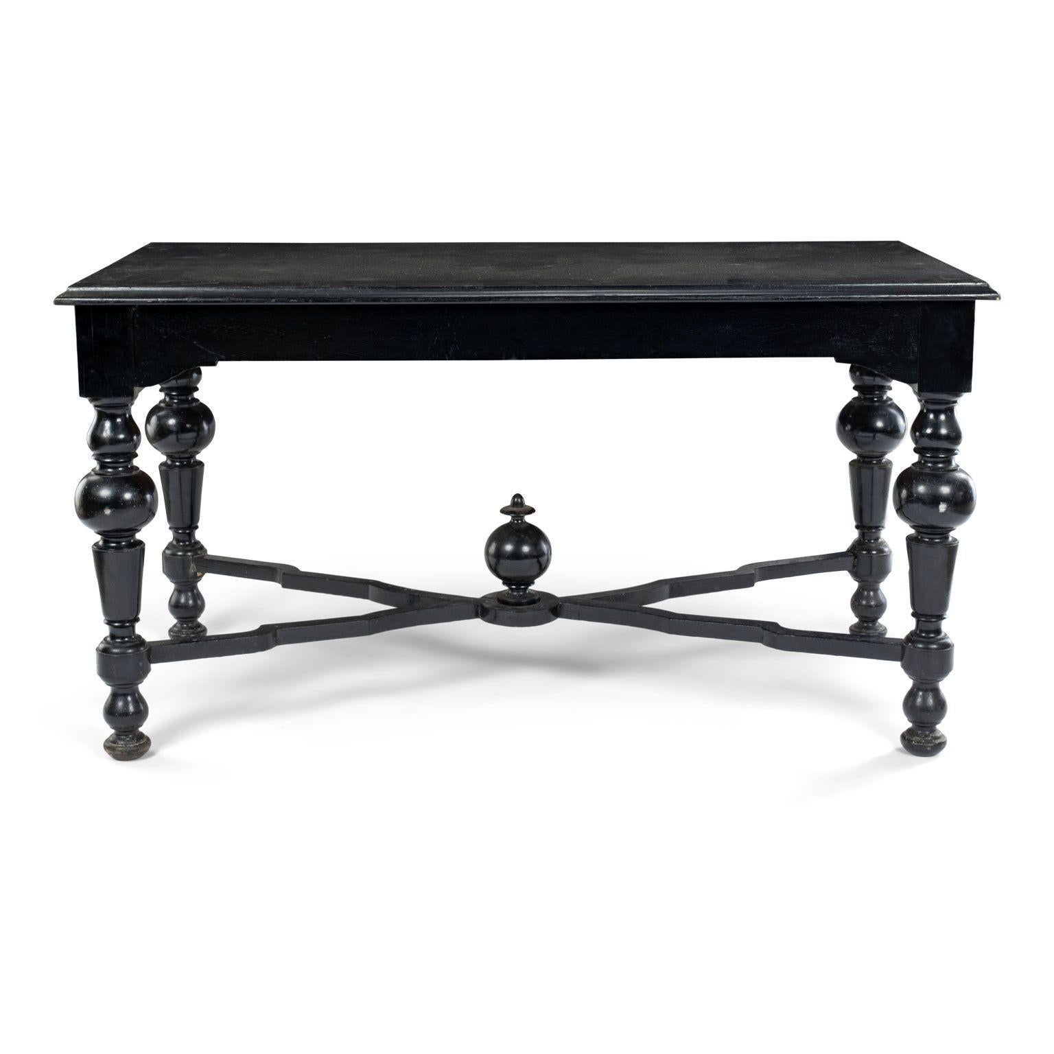 Neoclassical Ebonized Swedish Console Table In Fair Condition For Sale In Houston, TX