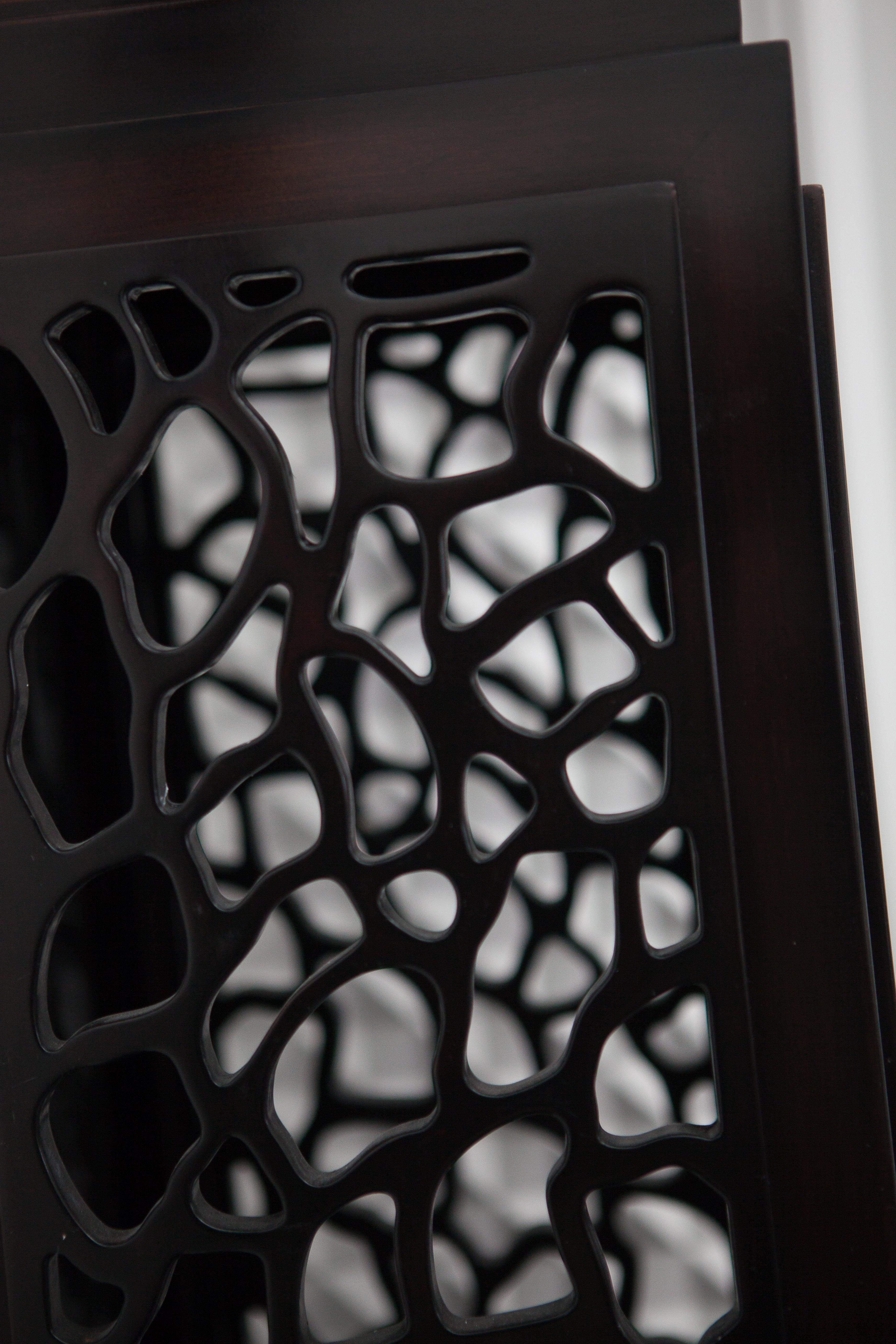 Neoclassical Ebony Solid Wood Pedestal with Openwork Carving For Sale 4