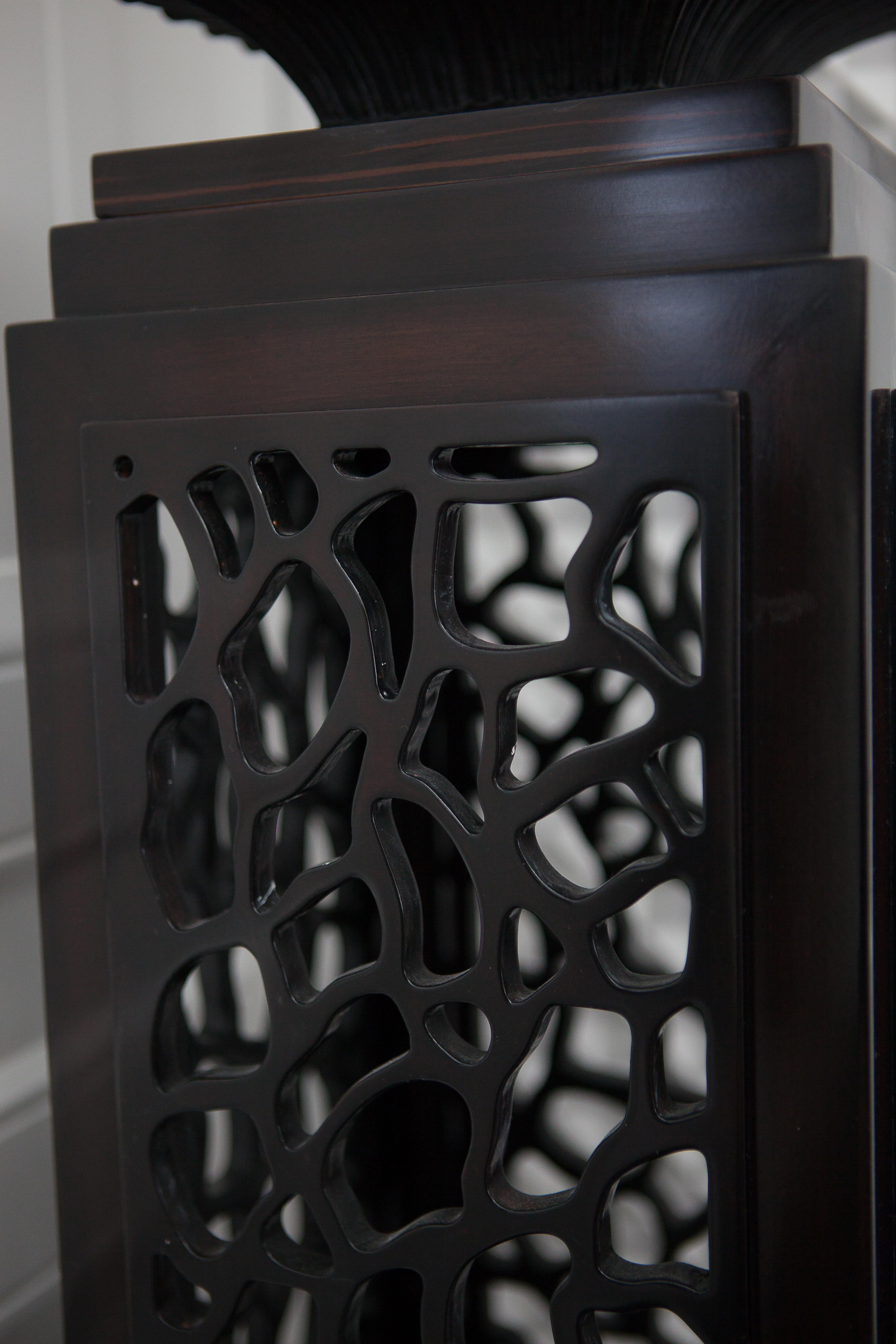 Neoclassical Ebony Solid Wood Pedestal with Openwork Carving For Sale 5