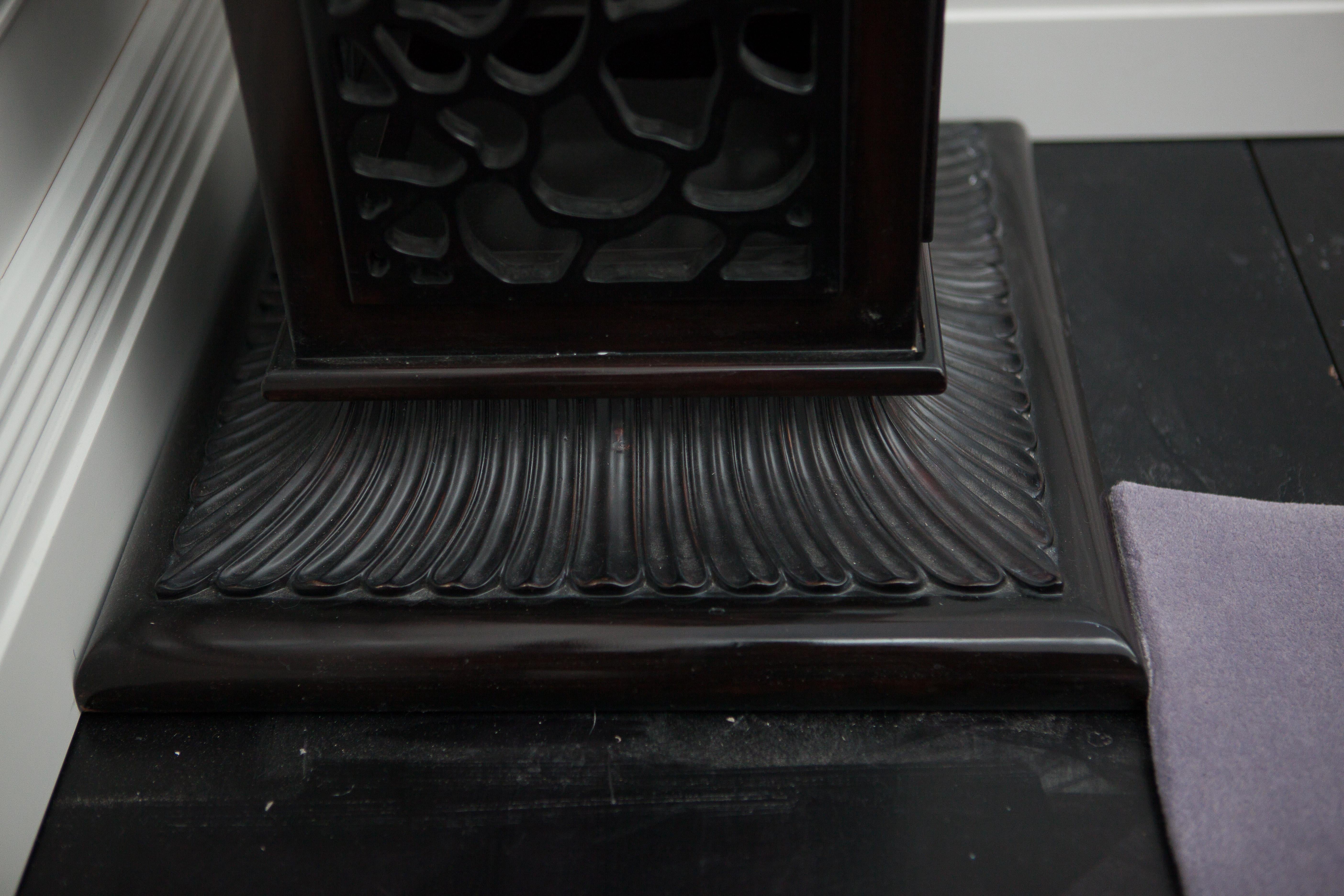 Neoclassical Ebony Solid Wood Pedestal with Openwork Carving For Sale 2
