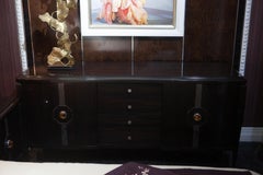Neoclassical Ebony Wood Dresser with Bespoke Art Glass Decoration