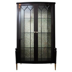 Neoclassical Ebony Wood Vitrine with Mother of Pearl Mosaic Inside Decoration