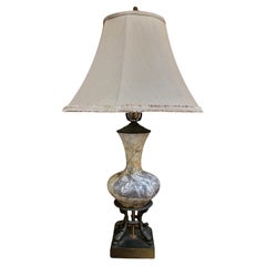 Retro Neoclassical Églomisé Table Lamp Cherub & Porpoise Detail Base